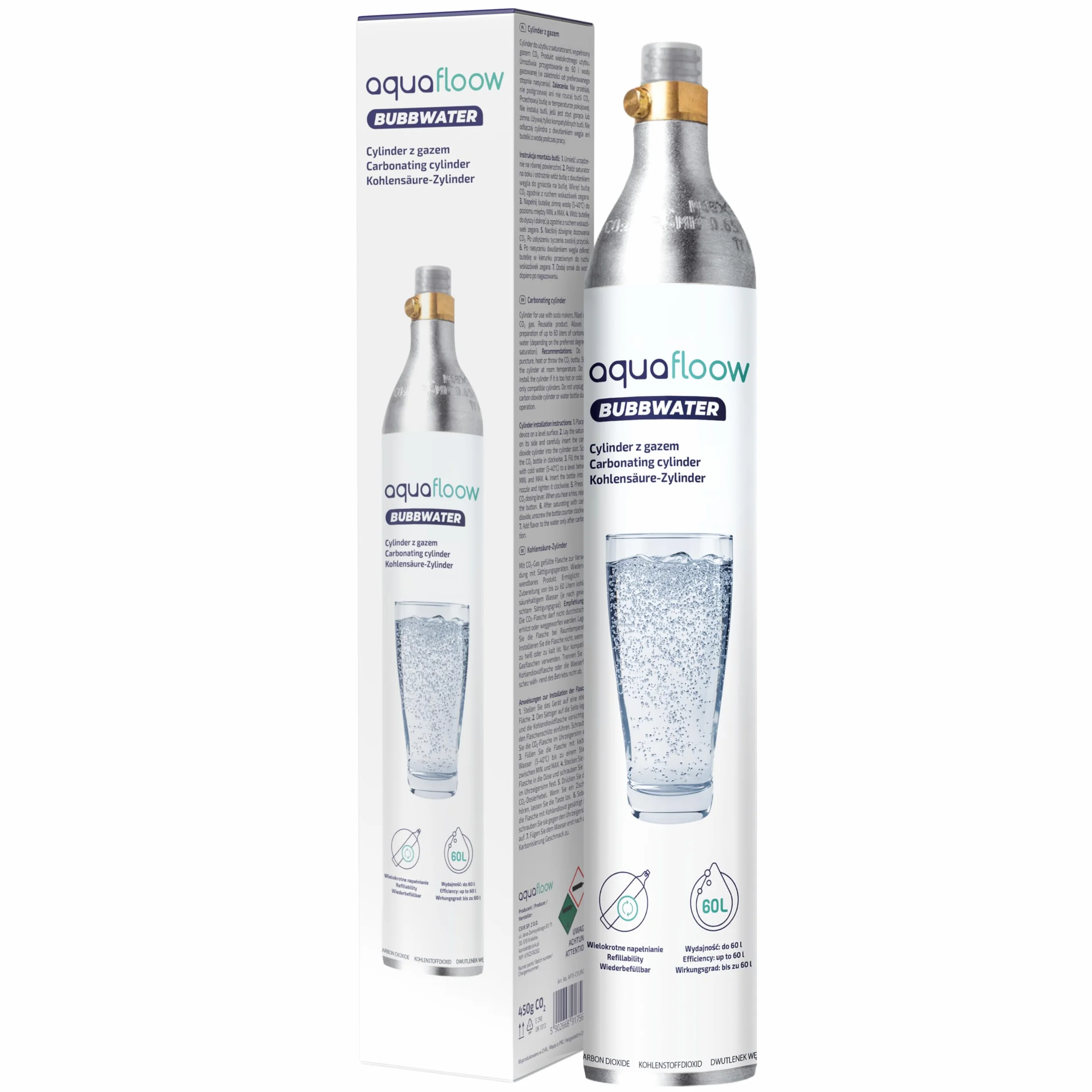 Aquafloow Gasatore per Acqua con Cilindro CO2 2 Bottiglie 800 ml senza BPA – Macchina per Acqua Frizzante senza Elettricità Design Elegante