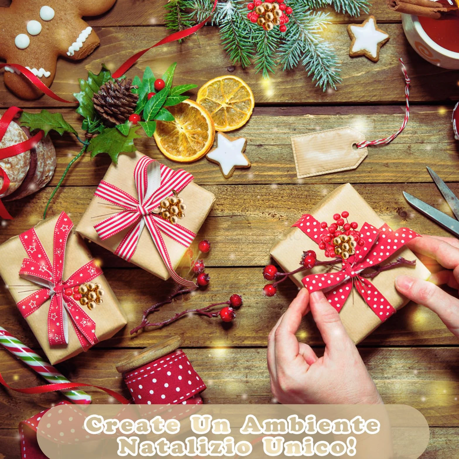 Bacche di Natale Artificiali VEGCOO 210 Pezzi 10 mm Agrifoglio Rosso e Oro per Decorazioni Natalizie