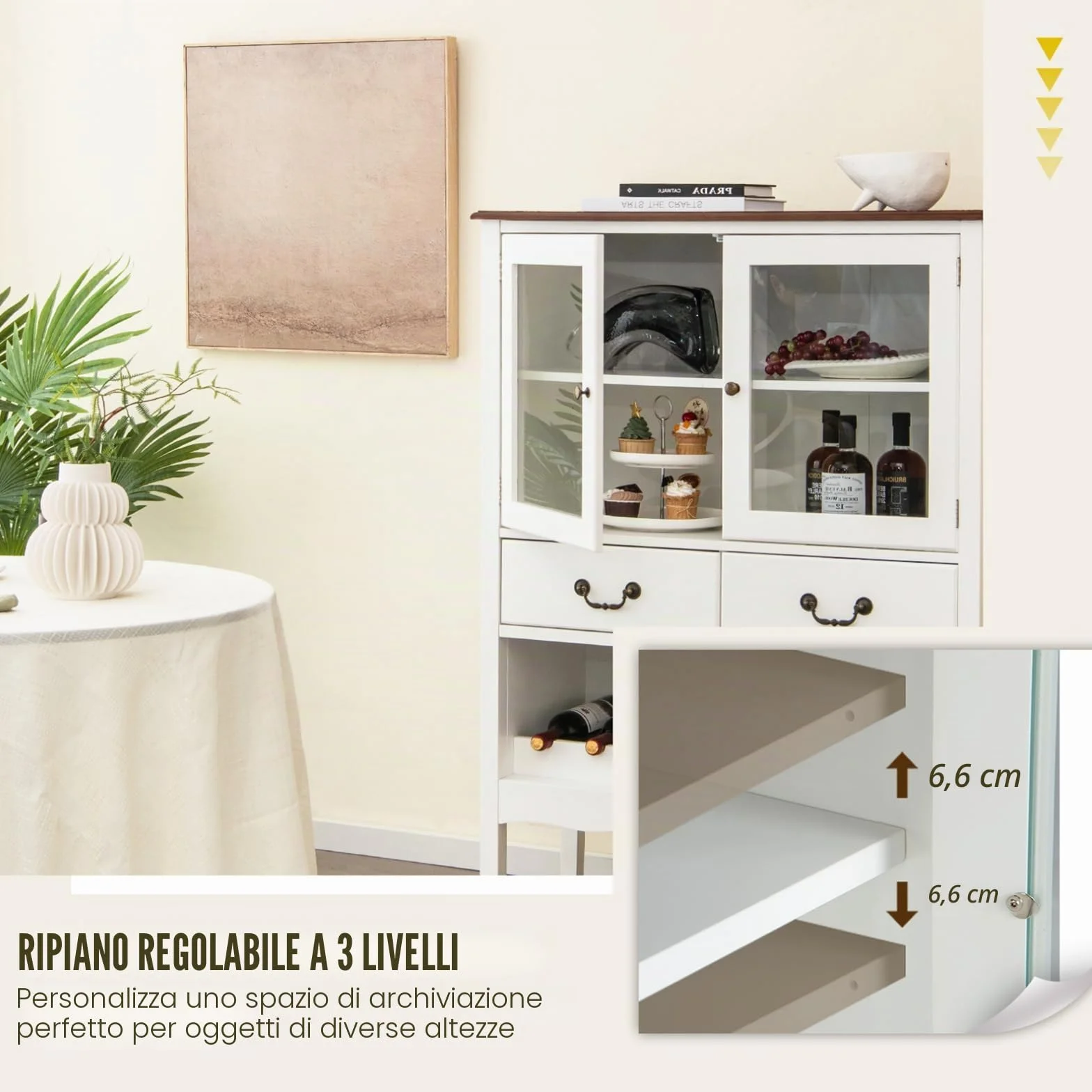 KOMFOTTEU Mobile per vino, credenza con ante, cassetti con maniglia e cantina per vino, cantina moderna, 90,5 x 38 x 126 cm, per cucina, sala da pranzo, bar, SE09334FQDE