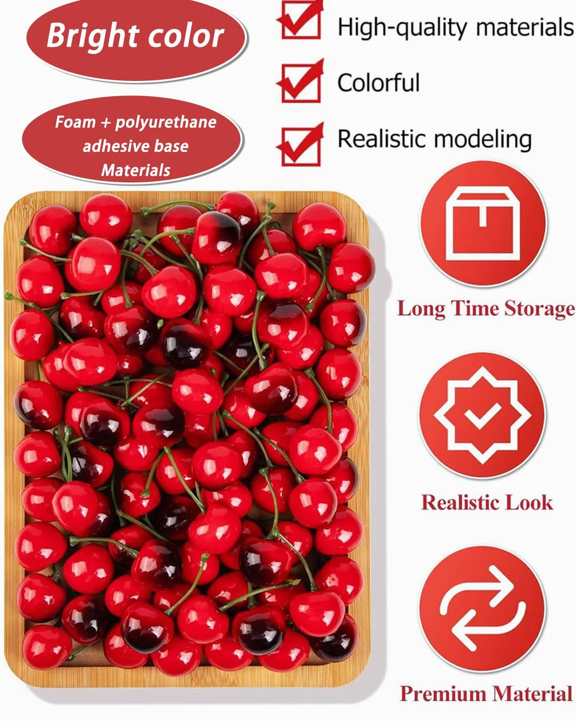 Ciliegie artificiali decorative rosso nero 20 pezzi per tavolo frutta feste