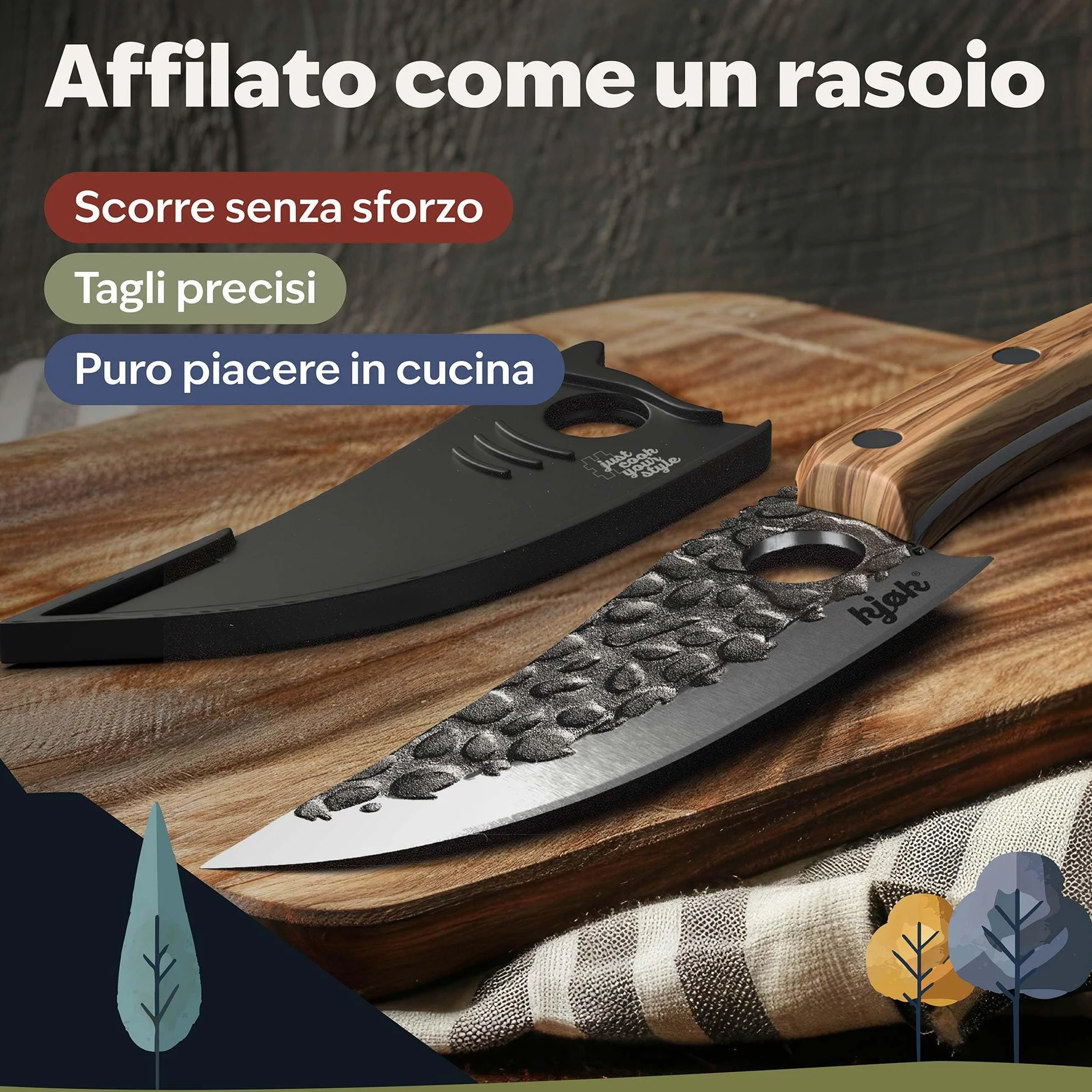 Coltello da cucina Premium kjøk 148 mm 56 HRC 15° manico legno d'ulivo stile giapponese