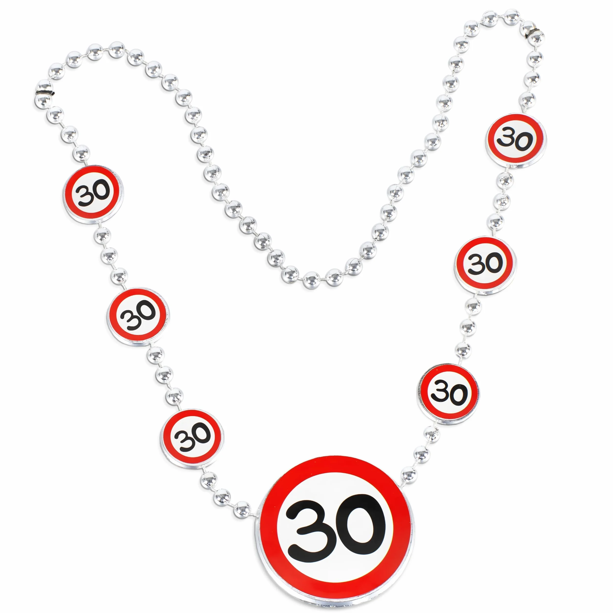 Collana Rossa e Bianca con Numero 30 Stile Cartello Stradale Regalo Compleanno