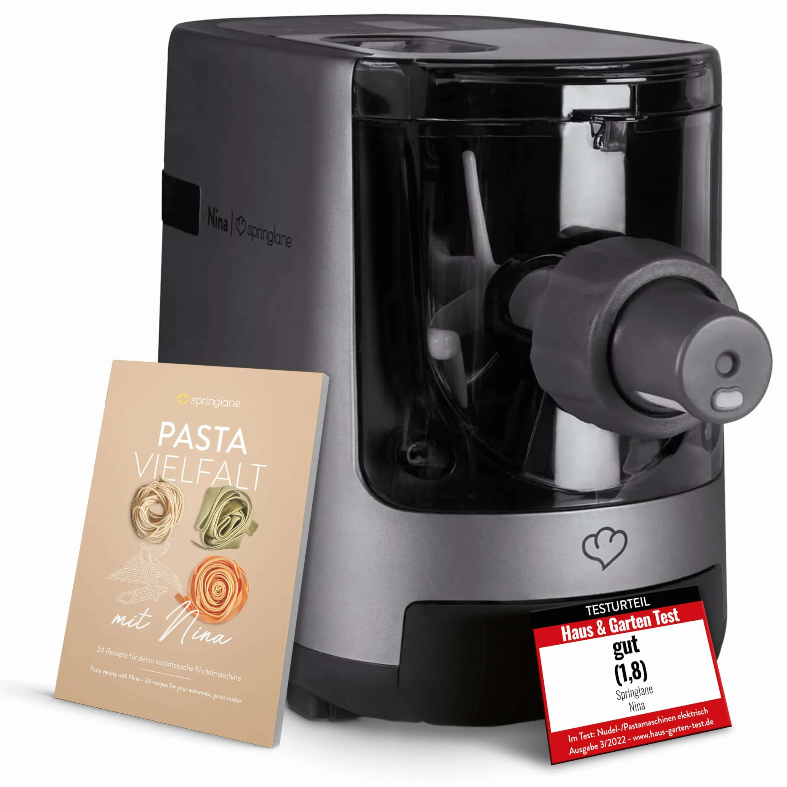 SPRINGLANE Macchina per pasta elettrica con bilancia integrata - 7 inserti da 180 W, preparare automaticamente la pasta fresca in meno di 30 minuti