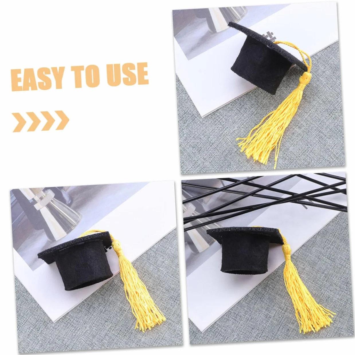 24pezzi Cappelli Laurea in Miniatura Gialli Con Nappa Decorazioni Per Feste Laurea Topper Per Cupcake e Bottiglie Vino Realizzati in Resistente