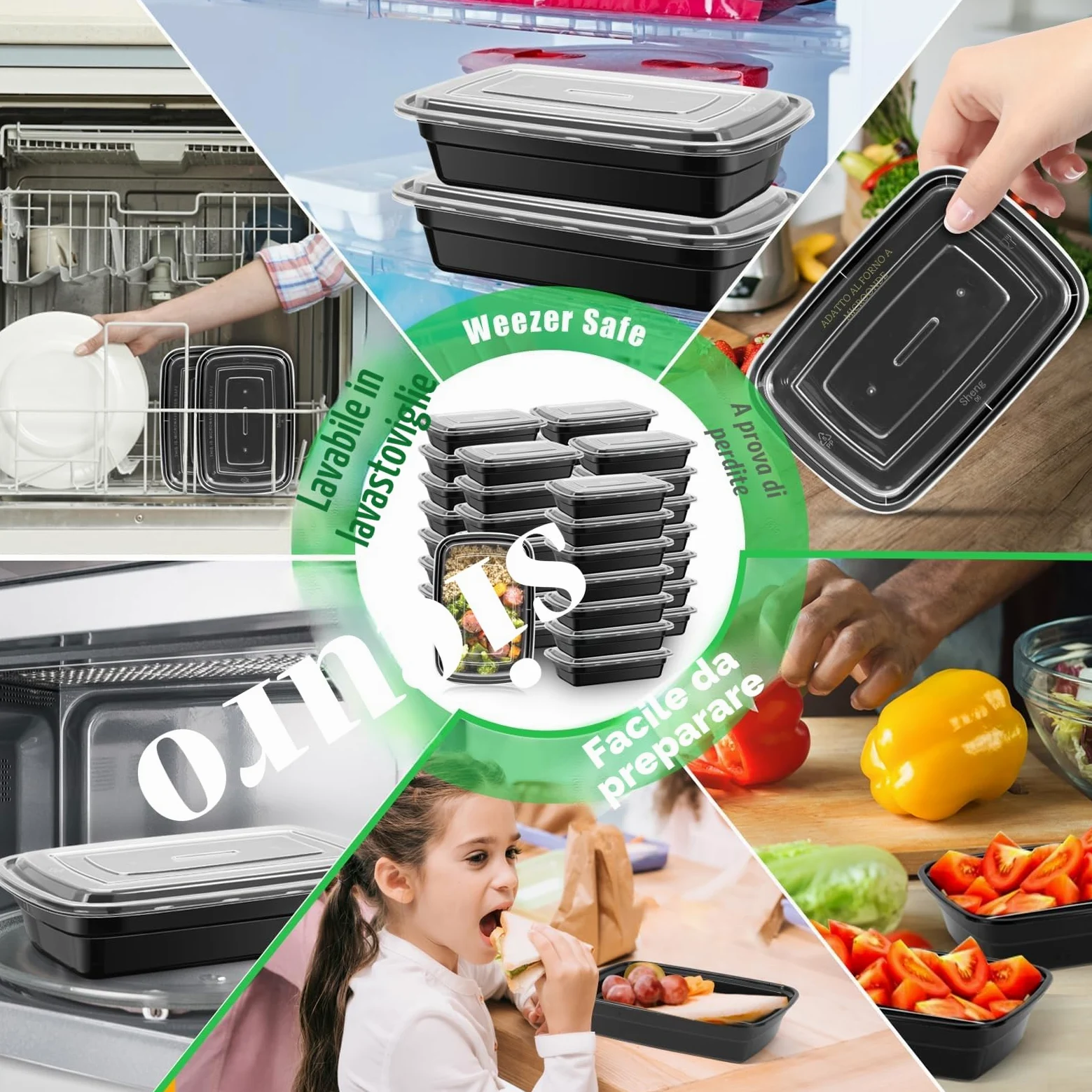 50Pcs Contenitori per la Preparazione dei Pasti da 900ml Contenitore per Frutta con Coperchi Portatile per Cibo da Asporto Picnic