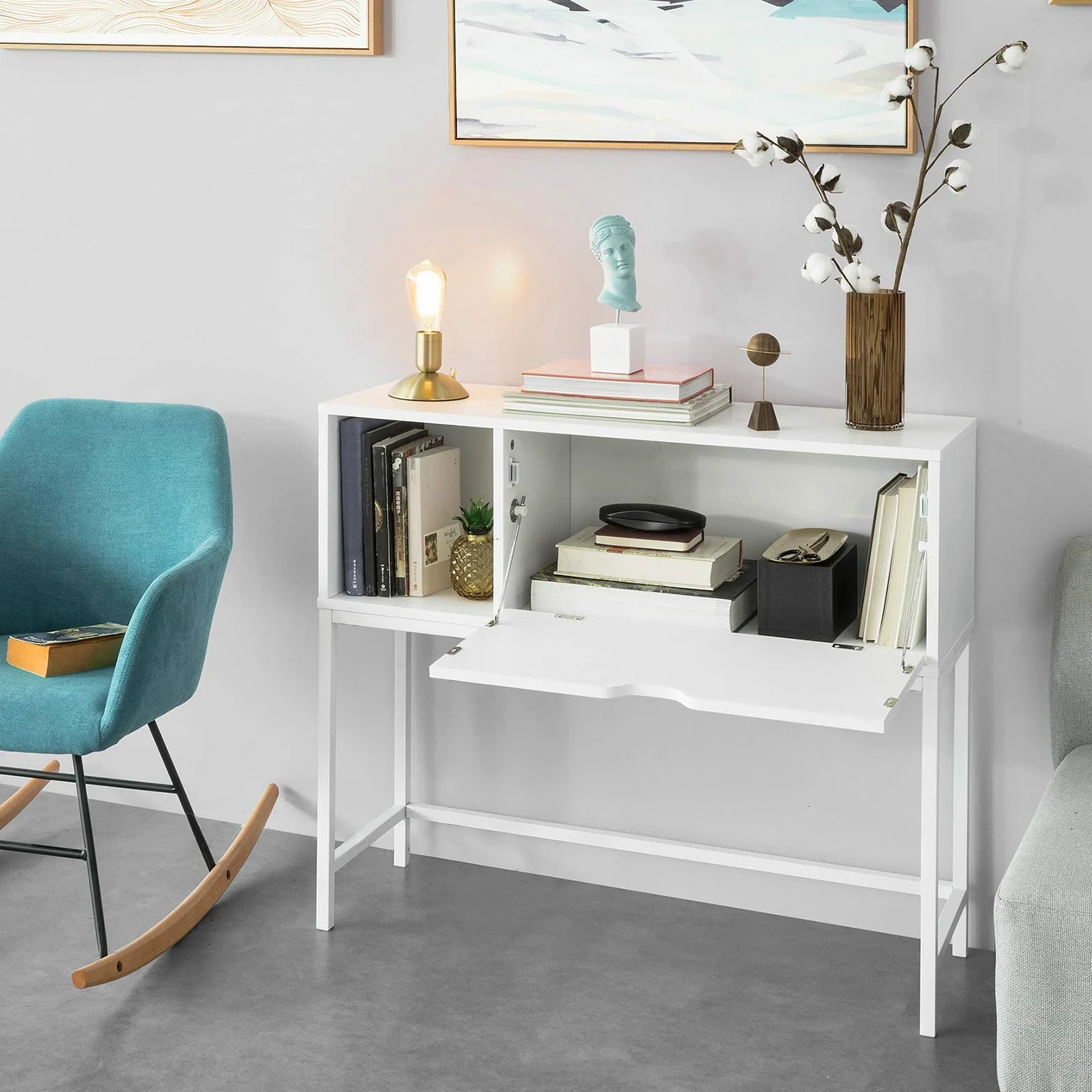 SoBuy Consolle Ingresso Mobiletto con 1 Grande Armadio salvaspazio L92*P30*A80 cm, Bianco FSB21-W