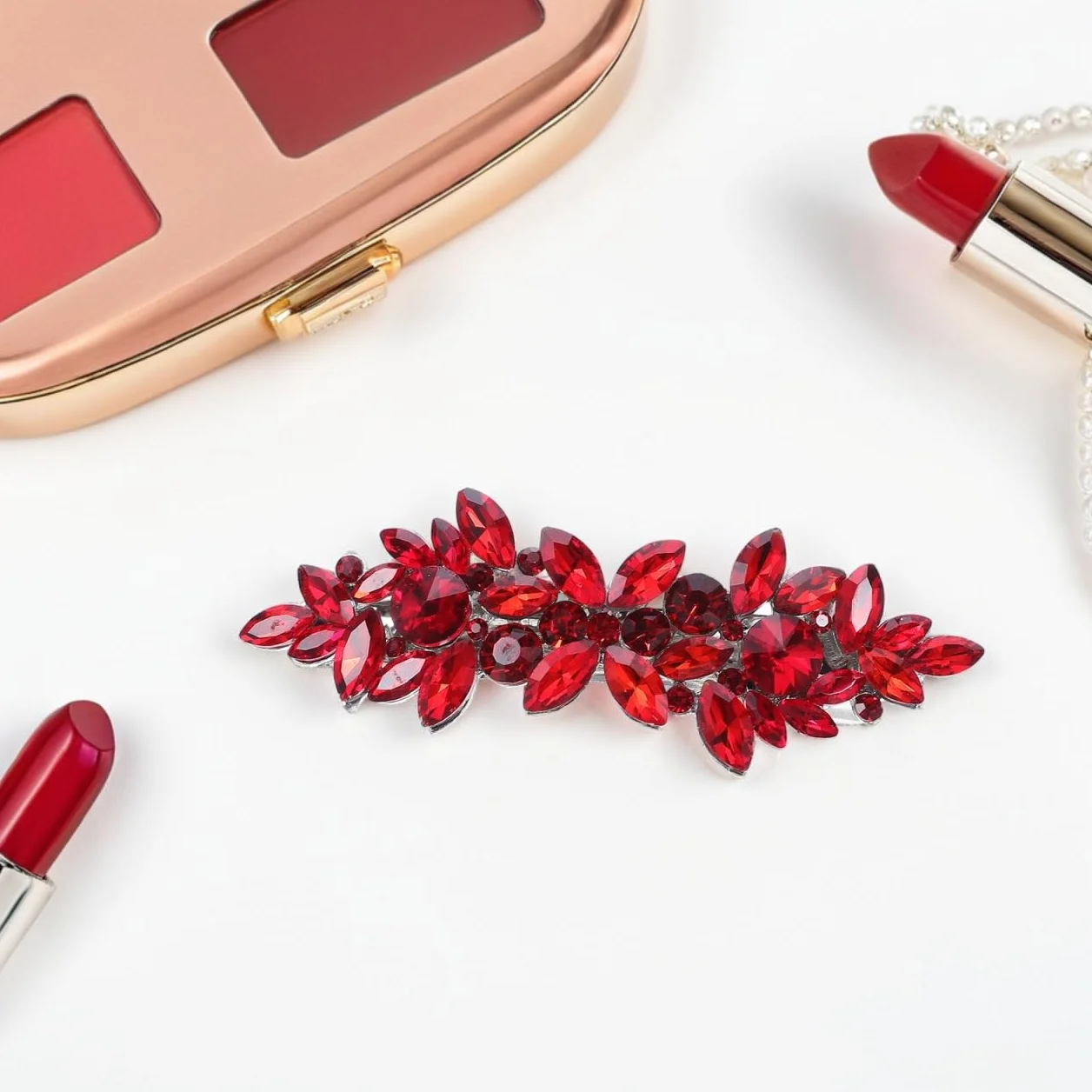 Fermagli Per Capelli di Strass Cristallo Rosso Gioielli per Damigelle d'Onore Matrimonio