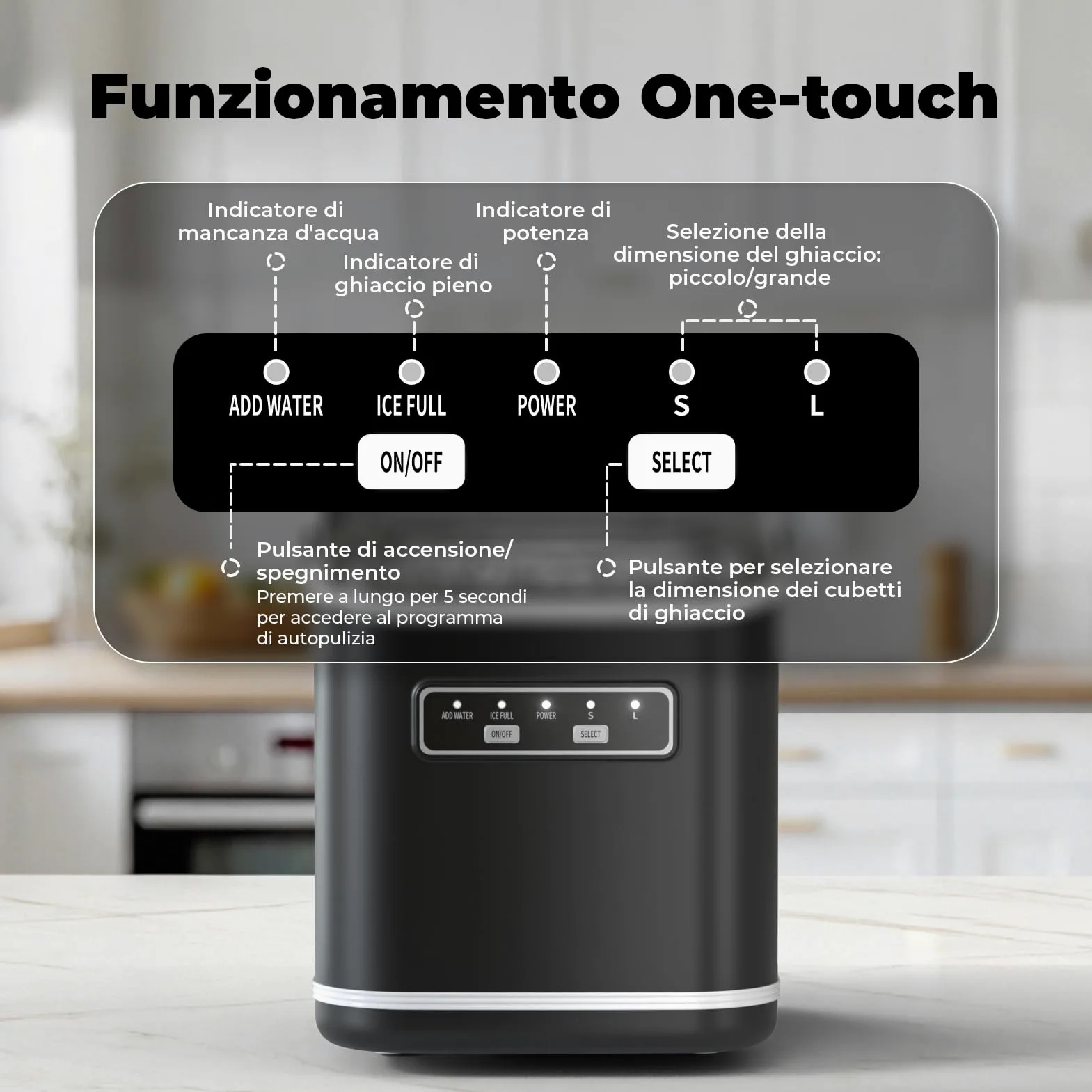 Macchina Ghiaccio 12kg/24h, Autopulente Macchina per il Ghiaccio Casa 1,5L, Silenzioso, 9 Cubetti in 6 Minuti, Ice Maker con Maniglia/Paletta/Cestello, Nero
