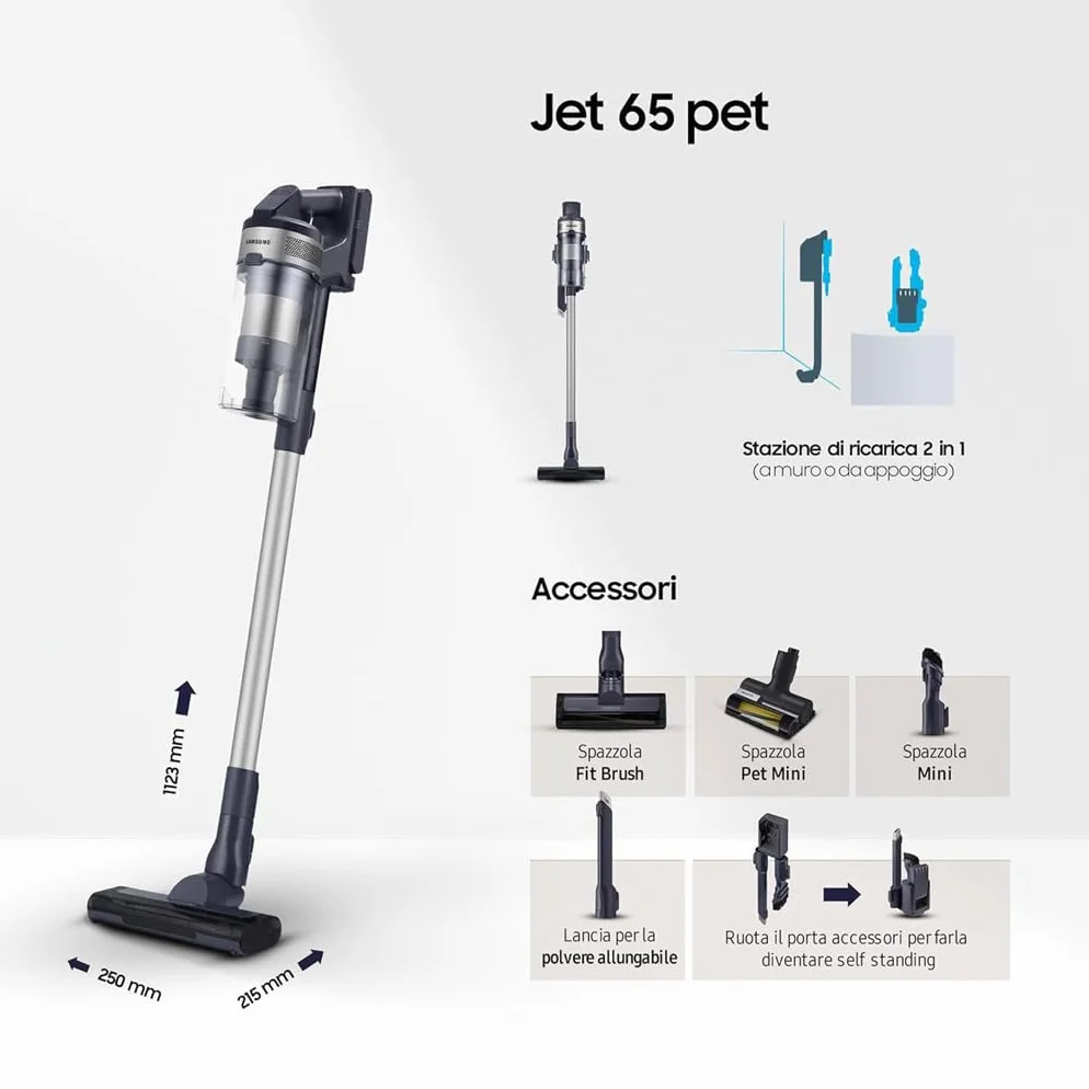 Samsung Scopa Elettrica VS15A60AGR5/WA Jet 65 Pet, 150W, Bezprzewodowy, 40 Min Autonomia