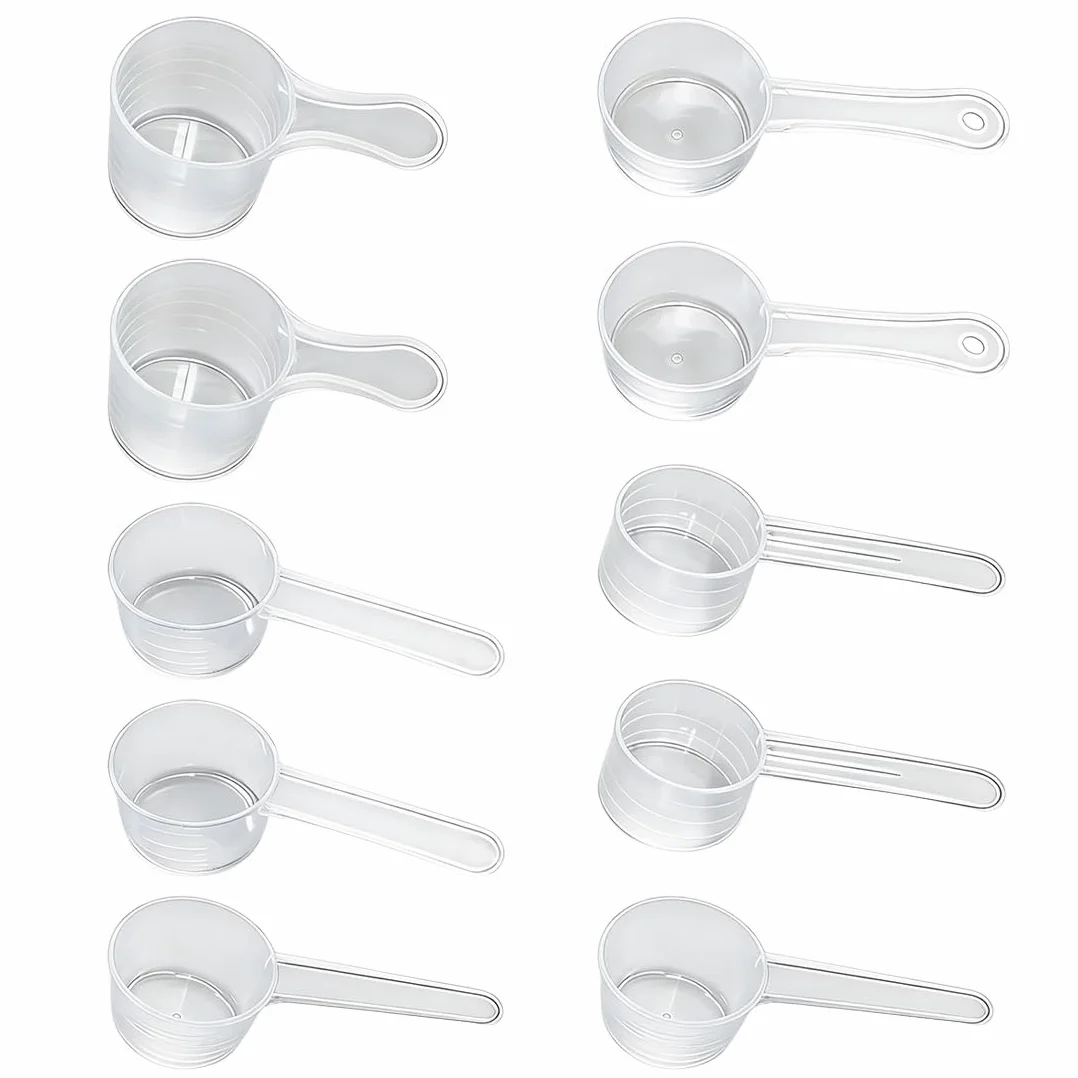 10 Cucchiai Dosatori, Set da Misurazione per 5g 10g 15g 20g 25g, Per Latte in Polvere e Cucina Creativa, Trasparente
