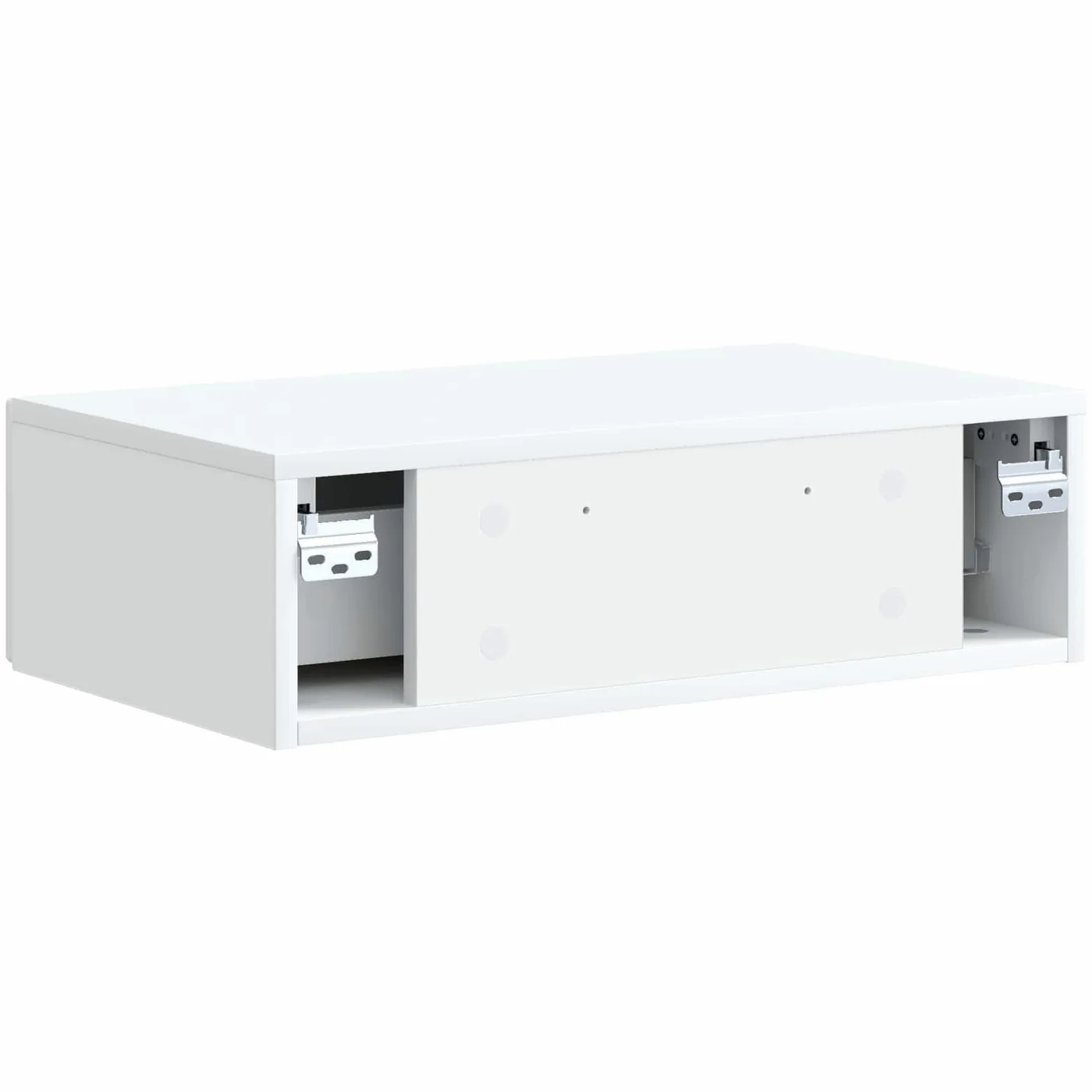 Tavolino da parete bianco in legno 59 x 34,5 x 17 cm con cassetto, spazio e ripiano per soggiorno, ufficio, corridoio, credenza versatile salvaspazio e organizer