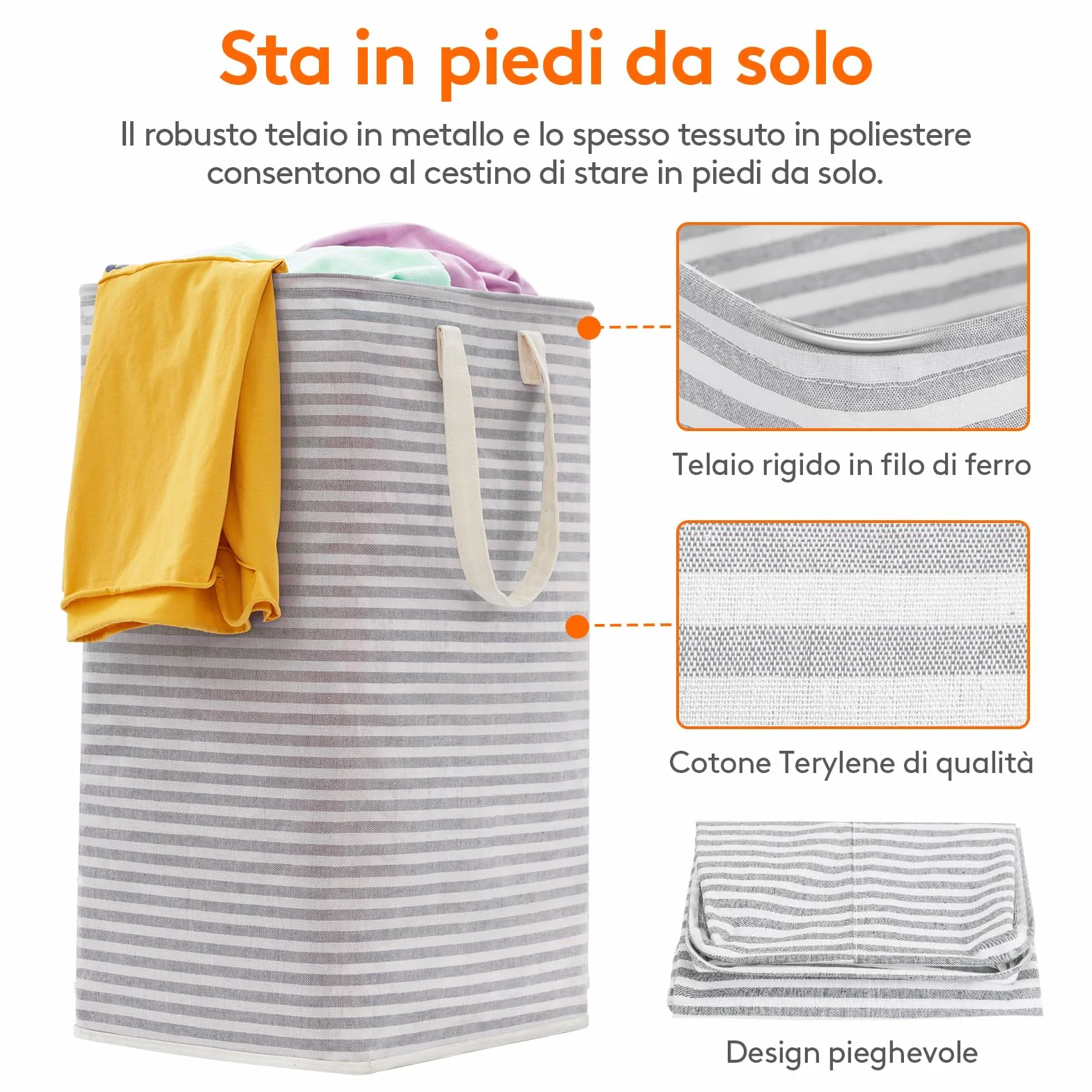 Lifewit Cesto Portabiancheria, Grande Cesta Portabiancheria Pieghevole con Manici Allungati, Portabiancheria Sporca, Laundry Basket per Vestiti, Asciugamani, Coperte, Grigio, 80 L, Set di 2