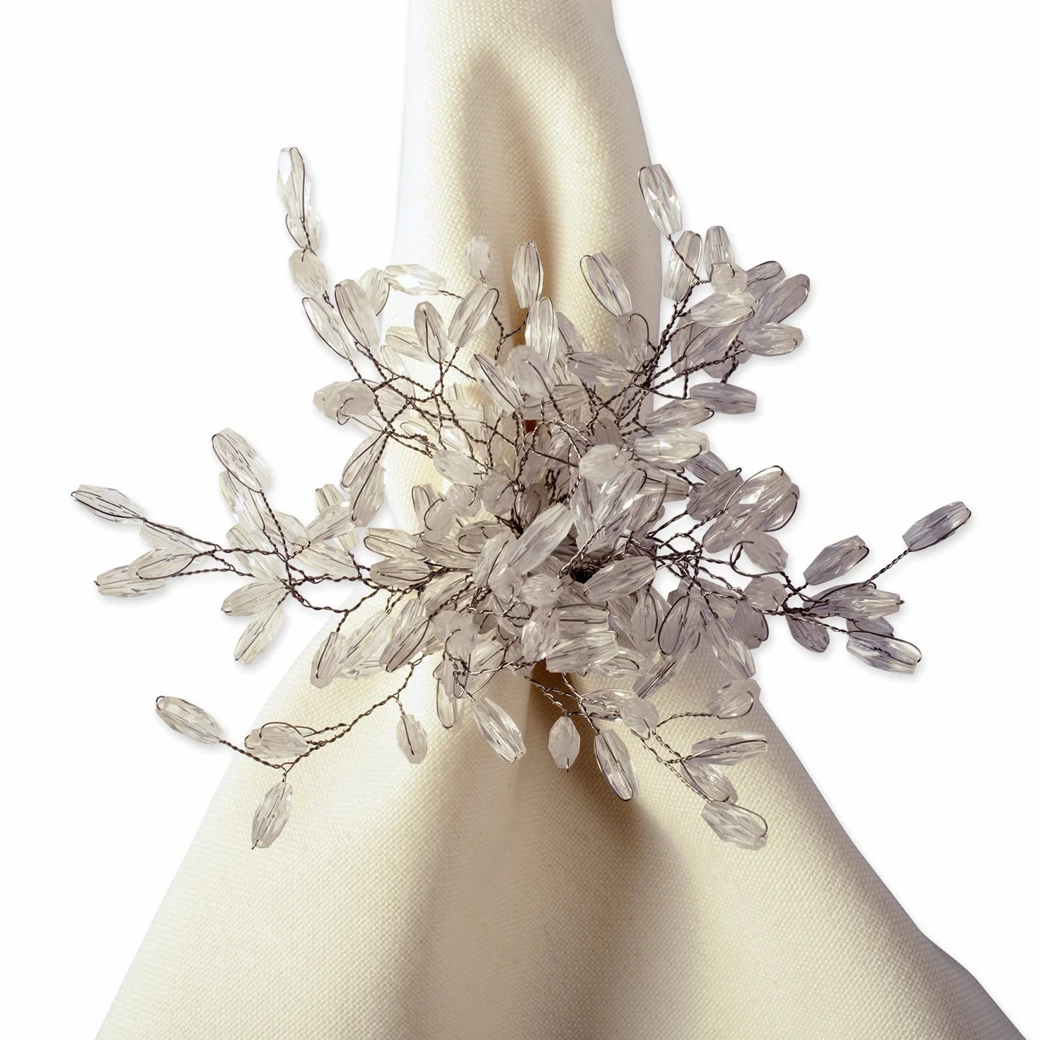 DII Set di 6 portatovaglioli decorativi per decorazioni da tavolo e festa del Ringraziamento, diametro 10,2 cm, perline argentate Starburst, decorazione da tavolo