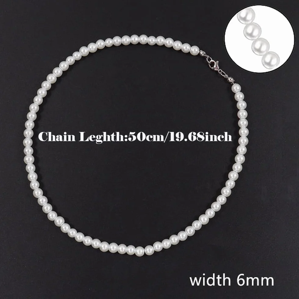 Collana di Perle Bianche Finte da 6 Mm - Collana da Uomo d'Acqua Dolce - Gioiello Semplice per Migliore Amico, Compleanno, Anniversario