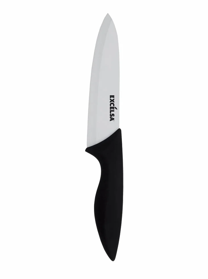 Excelsa Coltello Chef con Coprilama, Ceramica, Nero/Bianco, Lama 15 cm, 1 Unità