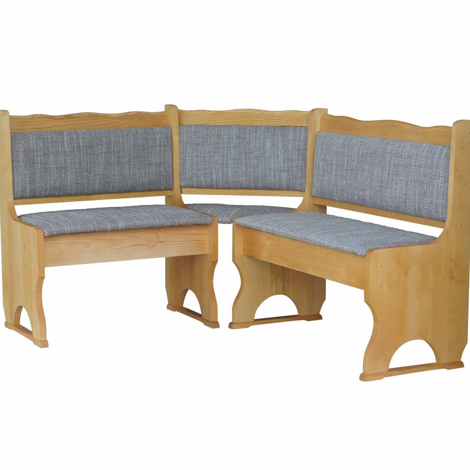 Imbottitura Panca angolare in legno di pino, colore Alder con imbottitura in legno massello – colore beige