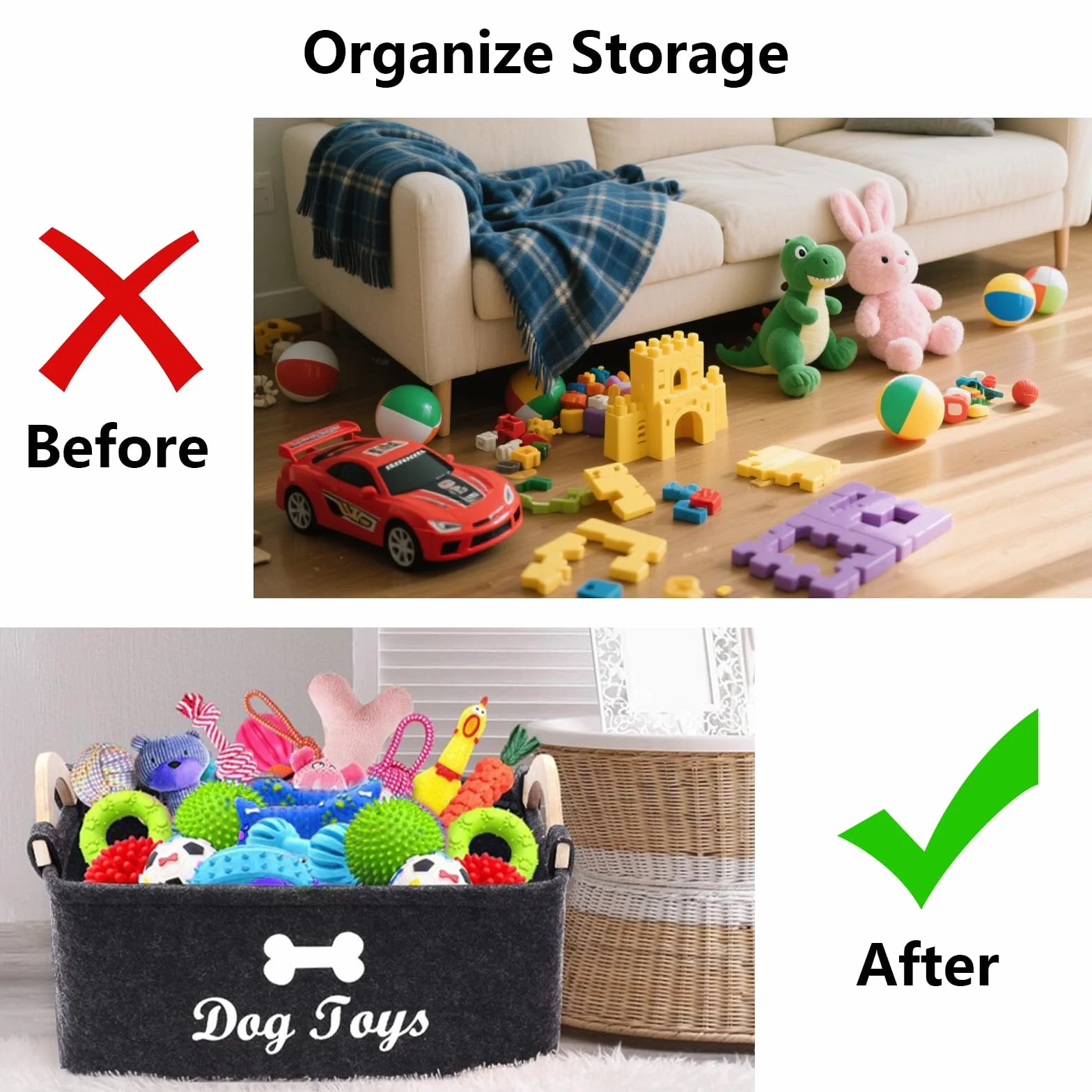 Pet Pet Toy Organizer Scatola Rettangolare Cucciolo Cestino di Immagazzinaggio Del Feltro Del Giocattolo Del Cane Grigio Scuro Organizzare Giocattoli Per Animali