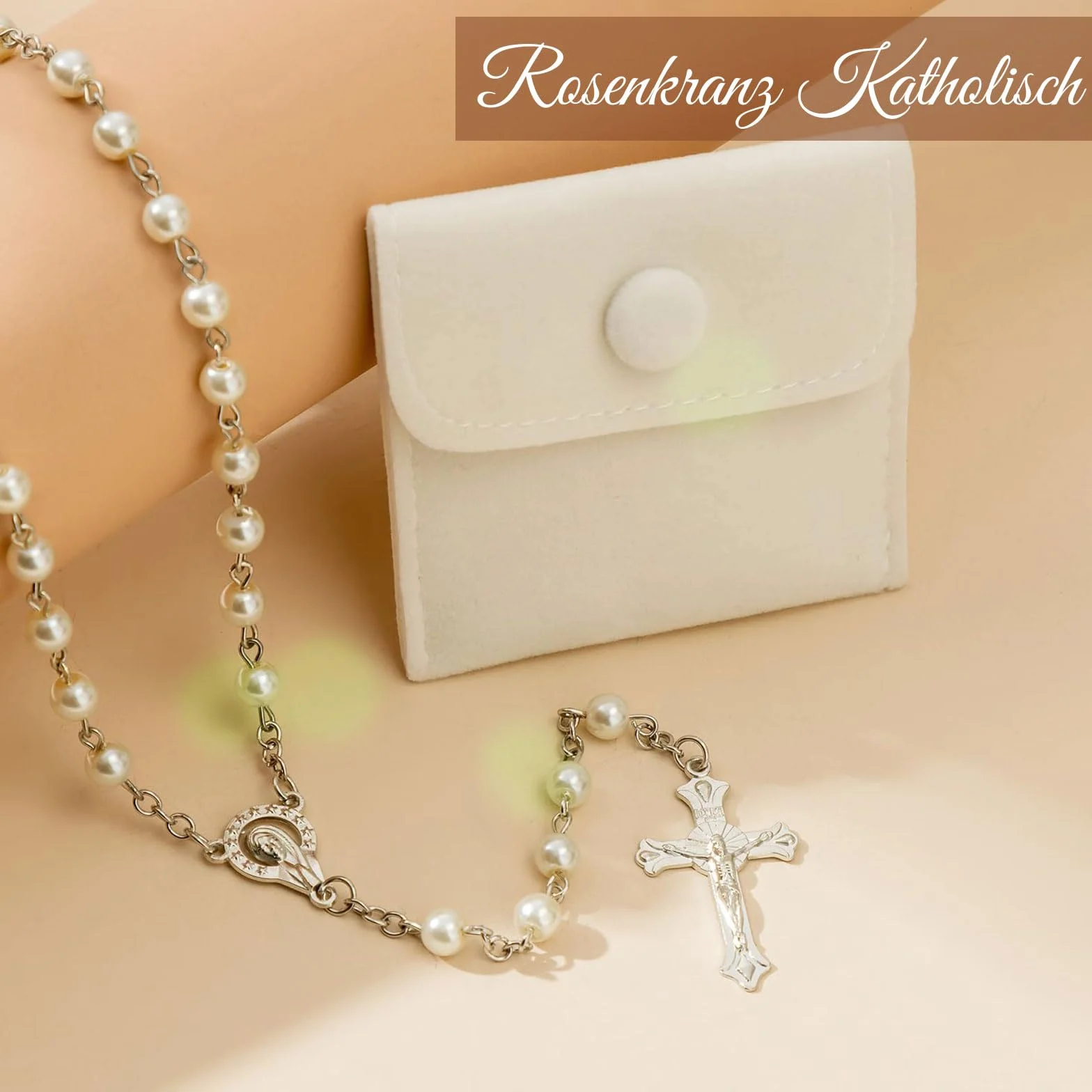 Collana di Rosario per Donne con Perline Artificiali, Stile Monocromatico, Regalo Spirituale per Donne