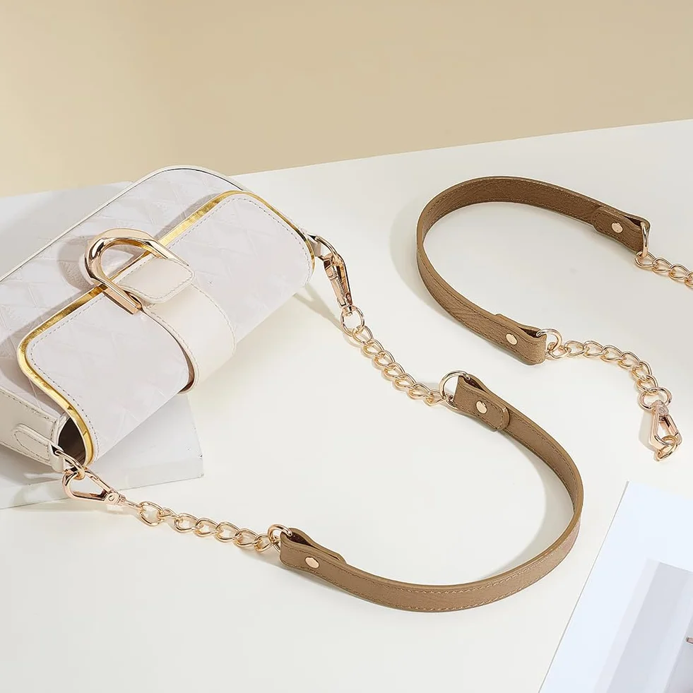 PH PandaHall 2pz Manici per Borse in Pelle con Catena 58.5cm Tracolla Oro e Pelle Marrone
