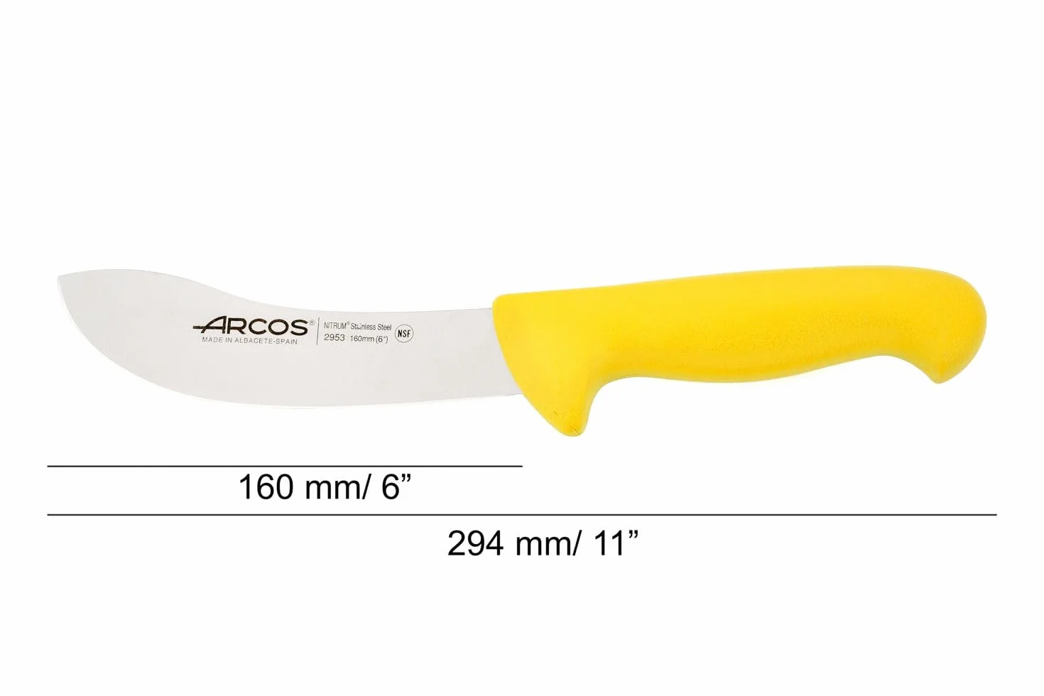 Arcos Coltello da Scuoiatura con Lama in Acciaio Inossidabile 160 mm – Manico Ergonomico in Polipropilene, 2900 – Giallo, Disponibile in Diversi Colori per Facilitare l'Identificazione
