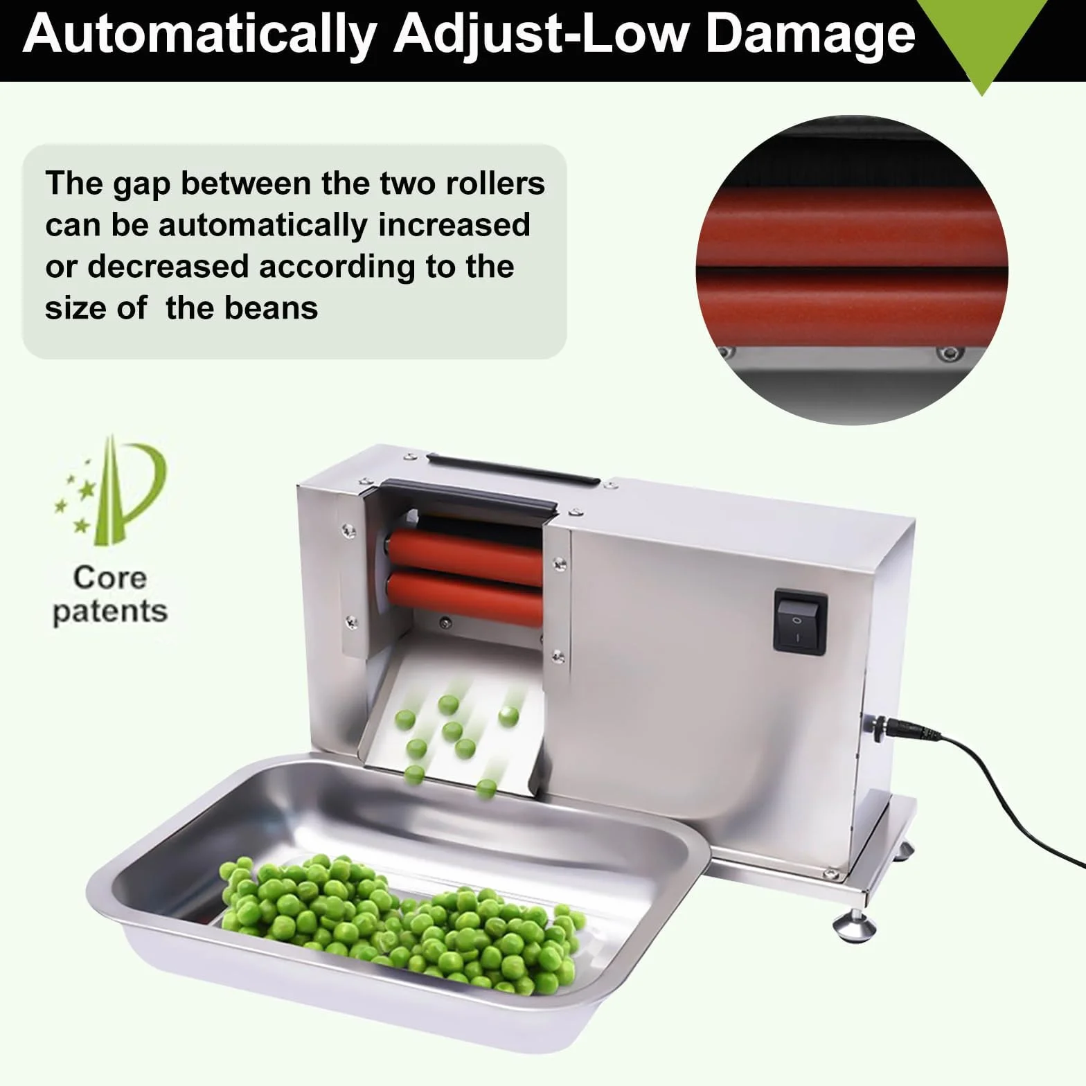 Macchina Commerciale Elettrica per Sbucciare Fagioli, Sgusciatrice Automatica in Acciaio Inox con Regolazione Telescopica per Sbucciatura Rapida di Edamame, Fagioli Fava E Piselli