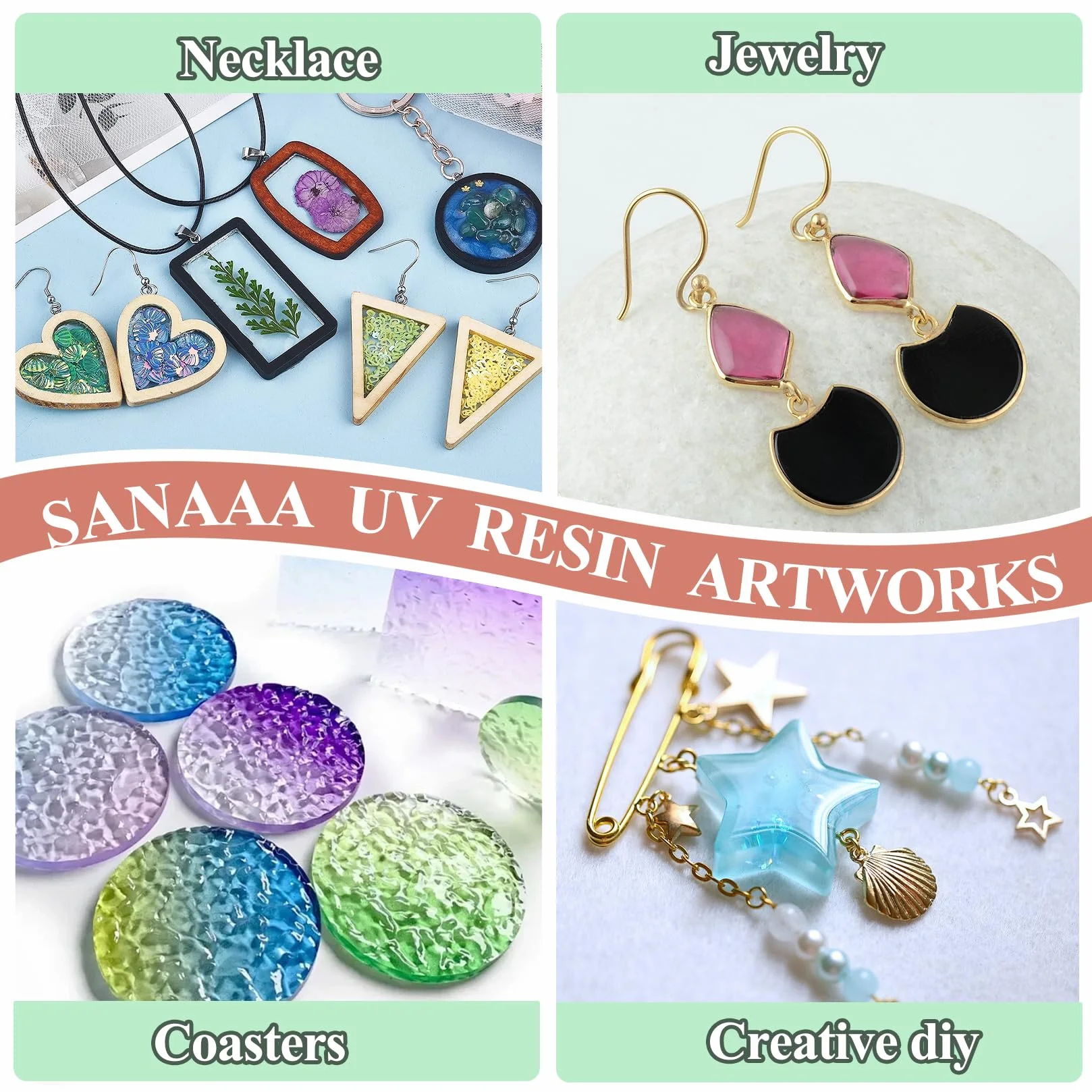 SANAAA Resina UV Trasparente Dura 200 g, Resina a Bassa Viscosità, Colla Polimerizzazione Rapida Con Luce Solare Ultravioletta Per La Creazione Di Gioielli e Decorazioni Artigianali