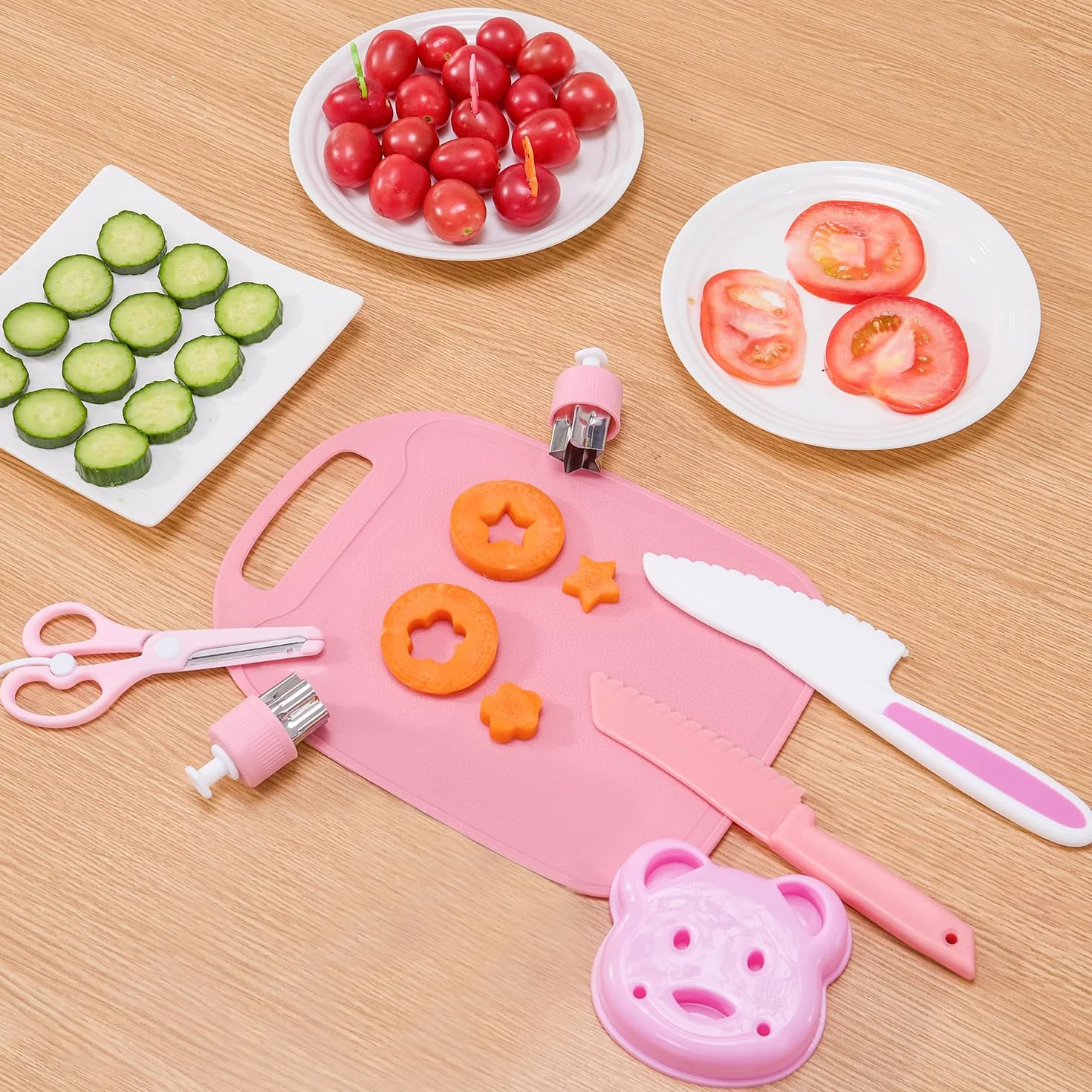 Set Cucina Montessori per Bambini 30 Pezzi, Gioco di Ruolo con Coltelli per Bambini, Accessori Cucina e Grembiule, Giocattolo Educativo dai 3 Anni