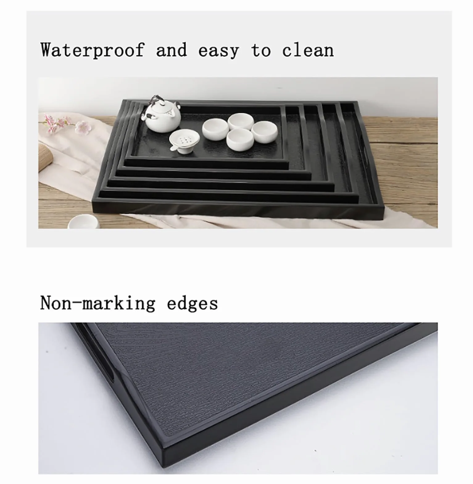 ROMOZ 2 PCS ABS Serving Tray with Handles, Home Decorative ABS Rectangle Platter Vanity Tray for Breakfast Dinner Drinks Kitchen Dining Living Bathroom Restaurants 60 * 40 * 2.8CM