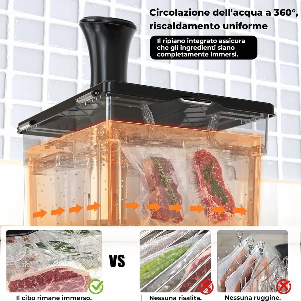 Sous Vide Contenitore 11L con Coperchio e Rastrelliera Policarbonato Trasparente Senza BPA