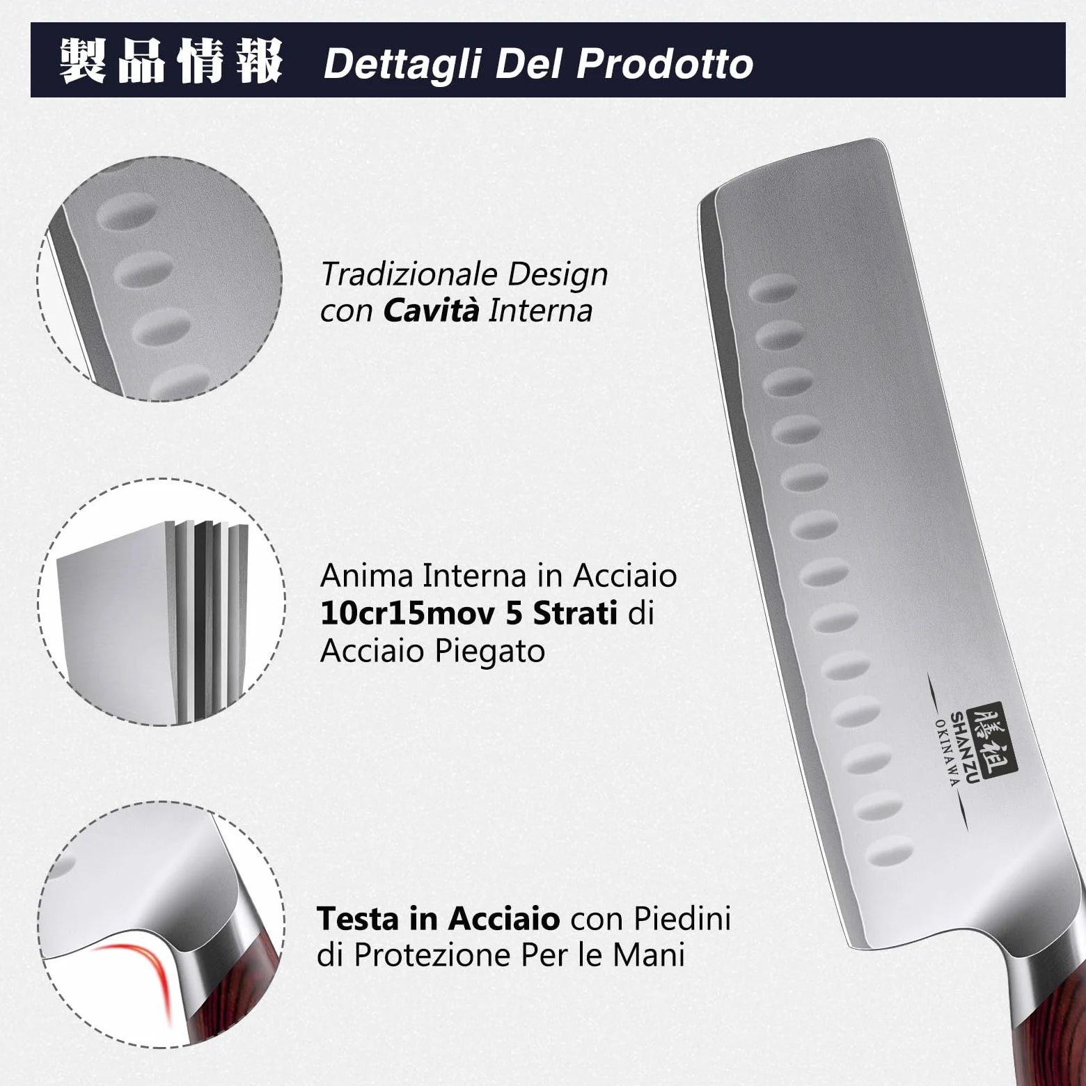 SHAN ZU Coltello Nakiri 18cm, Coltello da Cucina Giapponese per Carne e Verdure, Coltello da Chef Lama Acciaio Inossidabile ad Alto Tenore di Carbonio 10Cr15Mov e Impugnatura Ergonomica in Legno Pakka