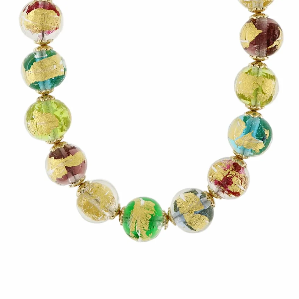 Collana Girocollo Donna Perle Multicolor Vetro Murano Argento 925 Gioiello Made In Italy Certificato