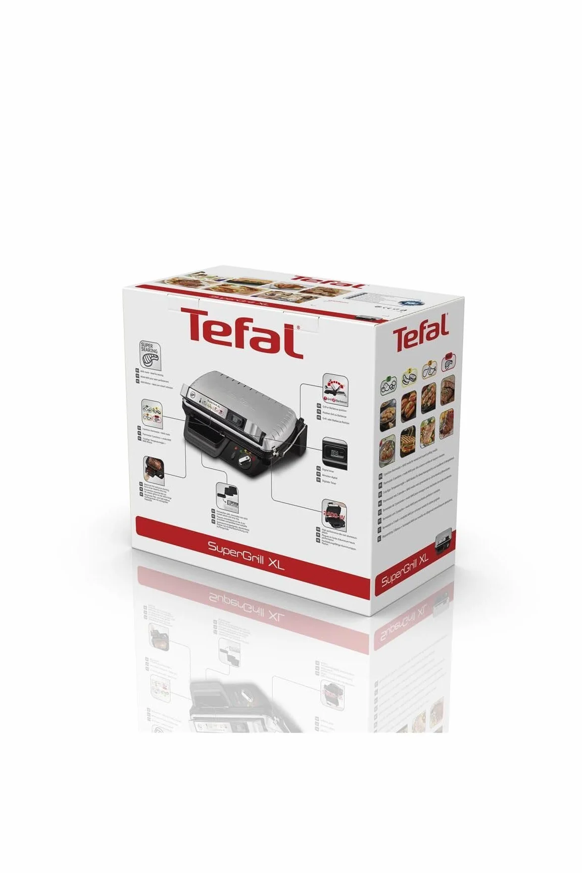 Tefal SuperGrill XL GC461B Grill da Tavolo Elettrico, Metallico, Barbecue e Bistecchiera, 2400 W, Nero