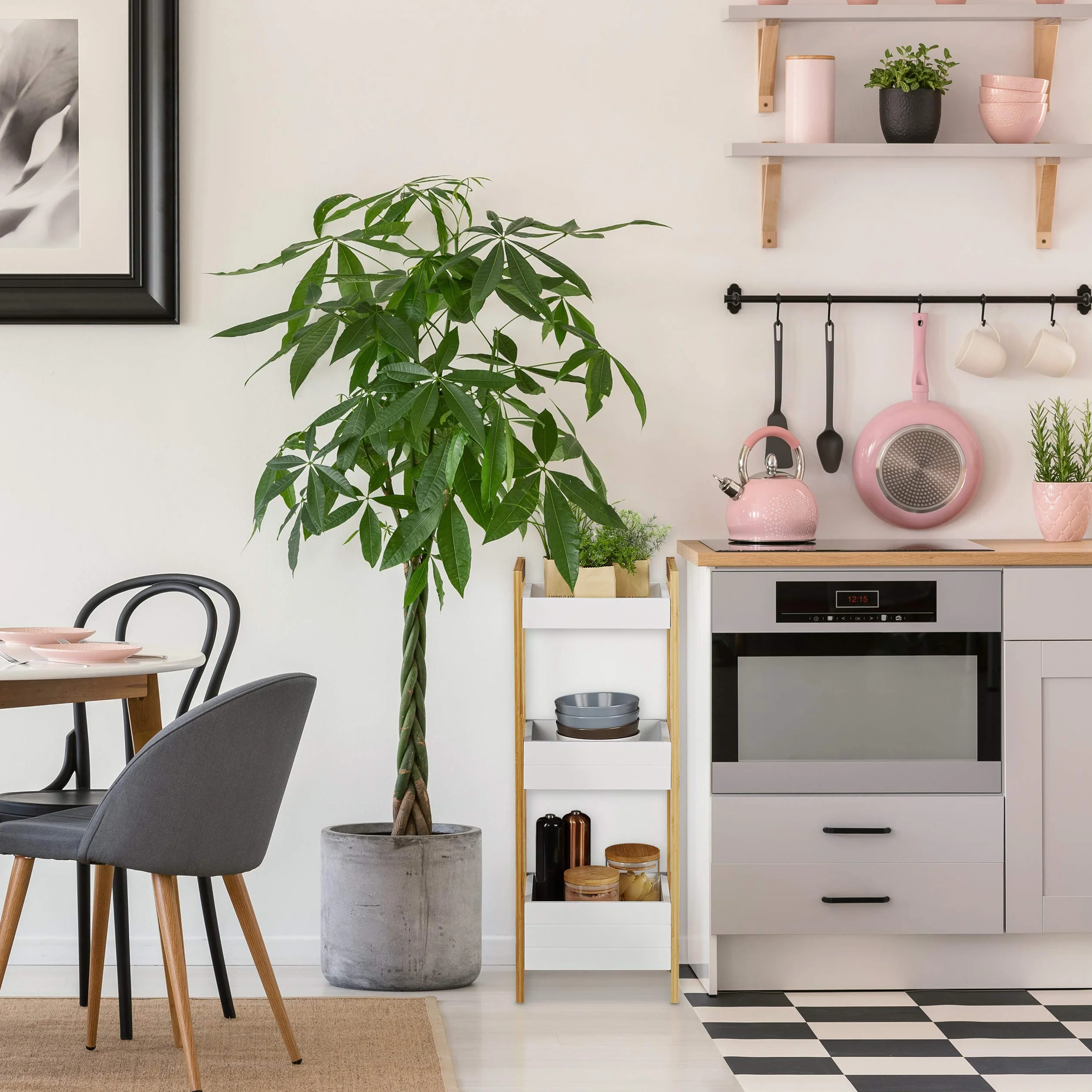 Relaxdays Scaffale Bagno a Colonna con 3 Cesti 74,5x28x20 cm Bambù MDF Naturale Bianco