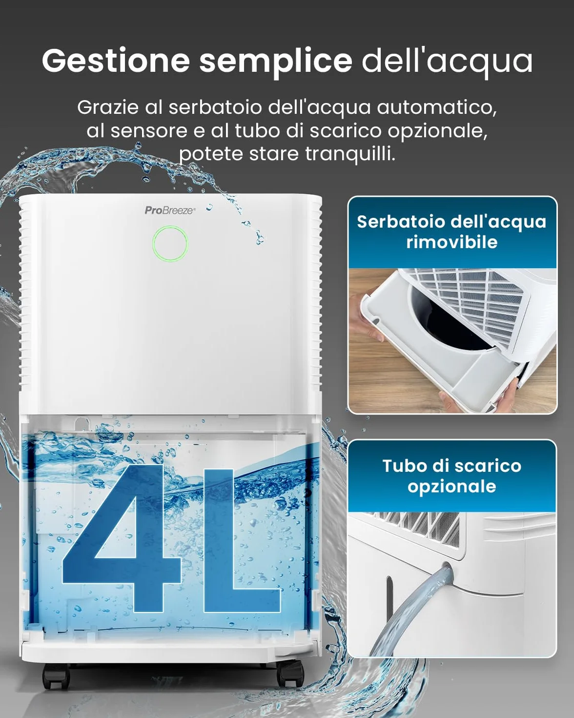 Pro Breeze OmniDry Deumidificatore Casa Muffa 20L/Giorno con Serbatoio da 4L e WiFi, Asciugatura Vestiti, sensore di umidità, Timer 24H, modalità Notturna per umidità, Muffa e condensa (30 m²)