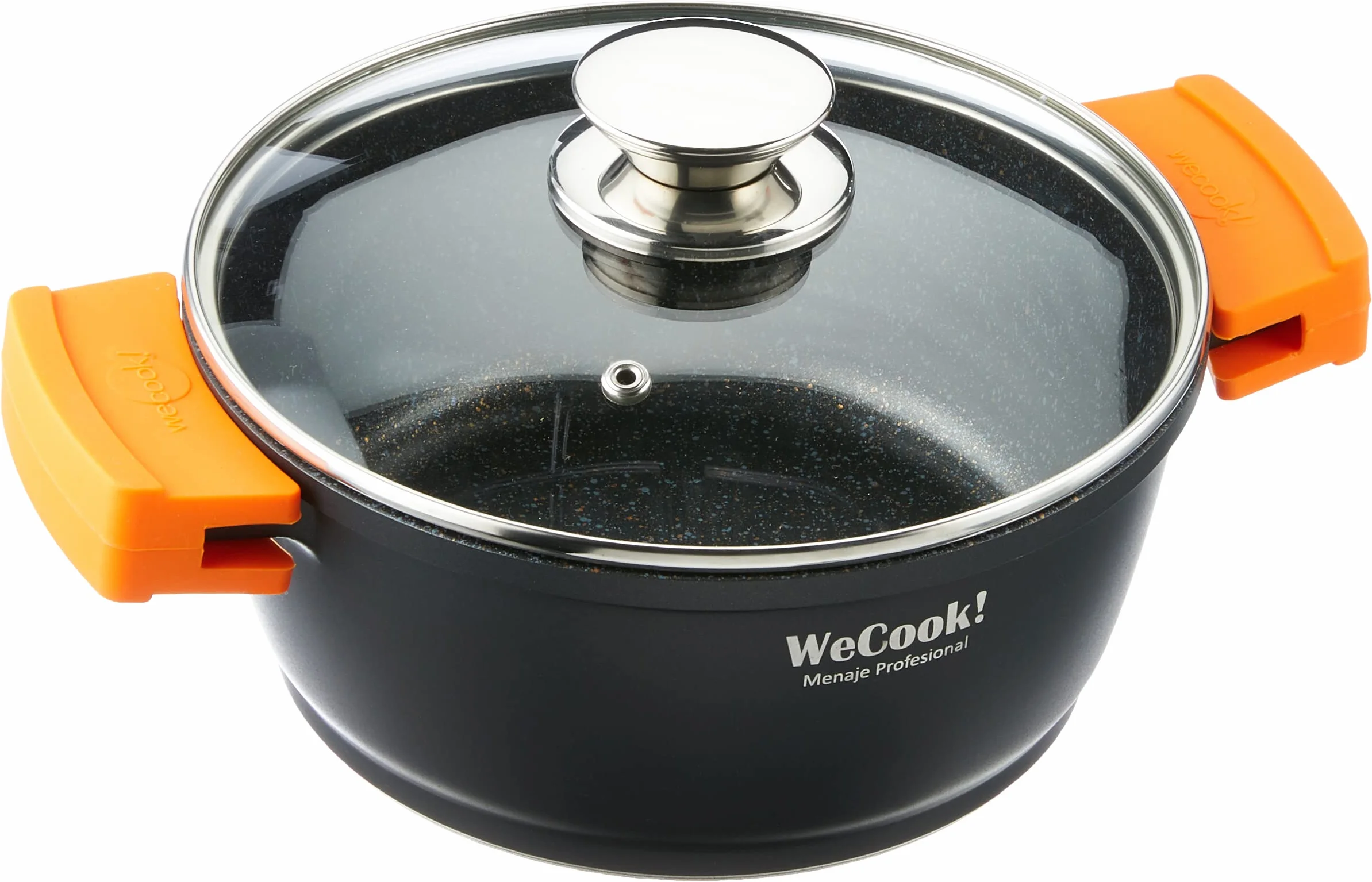 WECOOK! Ecochef Titanio Casseruola Alta, Induzione, Coperchio di Vetro 20cm, Antiaderente QUANTANIUM Ecologico senza PFOA, Alluminio Fuso 5mm Spessore, Maniglie in Silicone, Vitroceramica, Forno
