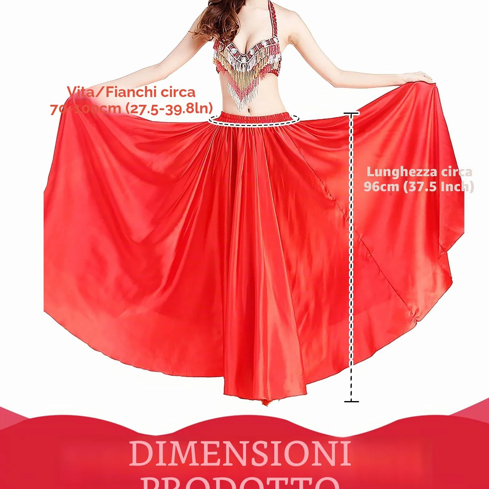 Baisdan - Gonna in Raso per Danza del Ventre, Costume da Festival, Gonna Lunga e Ampia