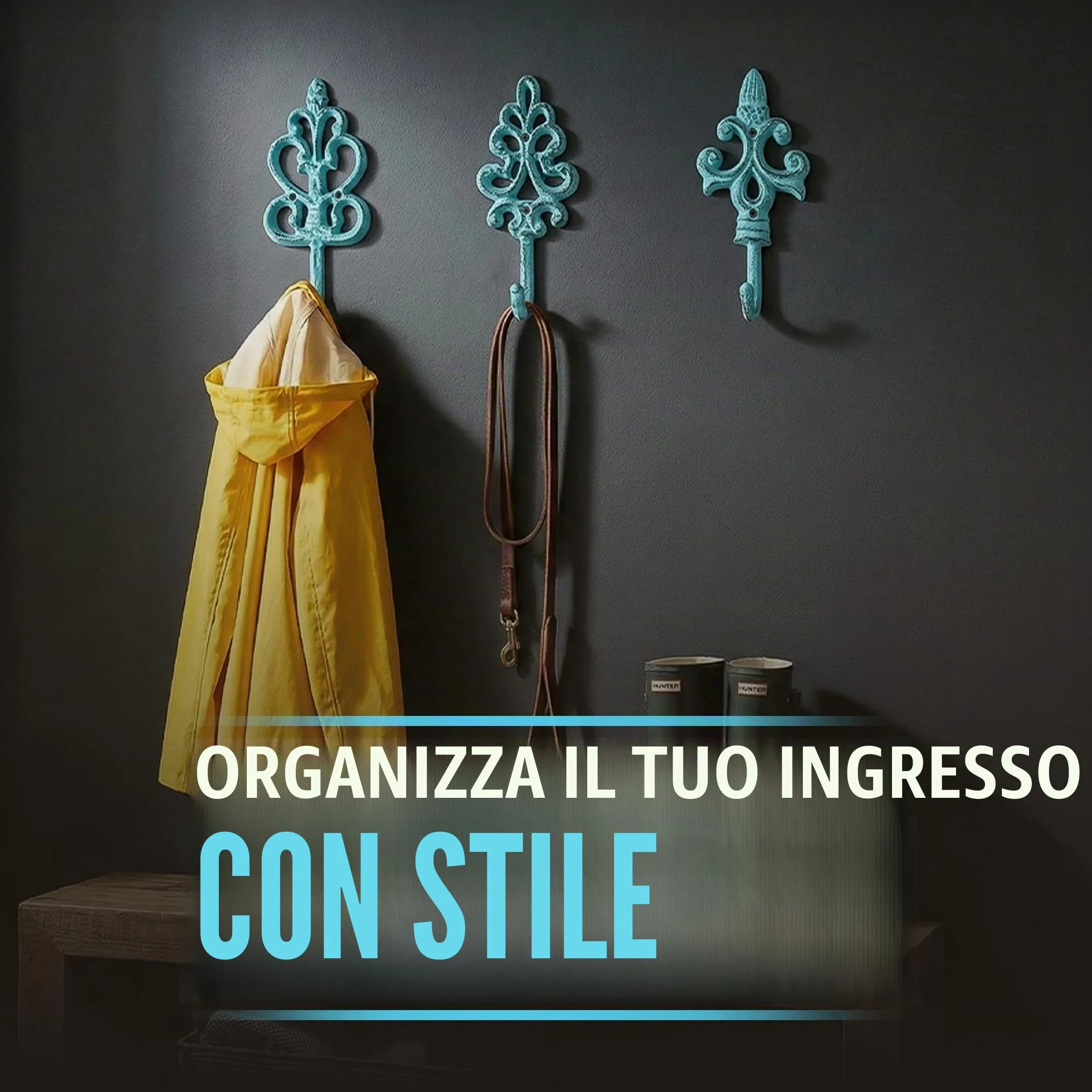 Comfify Ganci decorativi da parete in ghisa, stile rustico, set da 3, blu