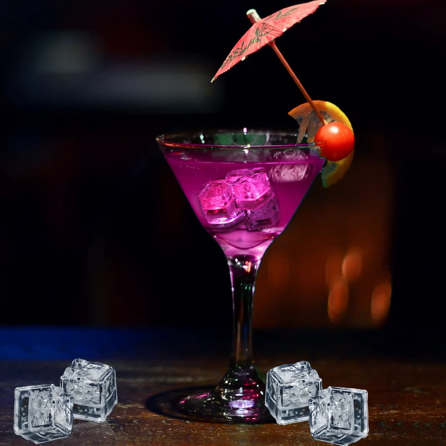 Cubetti di ghiaccio luminosi, 200 cubetti di ghiaccio a LED rosa per bevande, IP67, impermeabili, riutilizzabili, luci lampeggianti per club, bar, feste, matrimoni, cocktail
