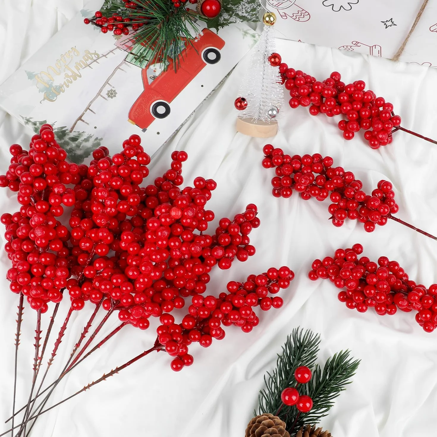 Bacche di Agrifoglio Rosso Artificiali 20 Pezzi 23 cm Decorazione Natale