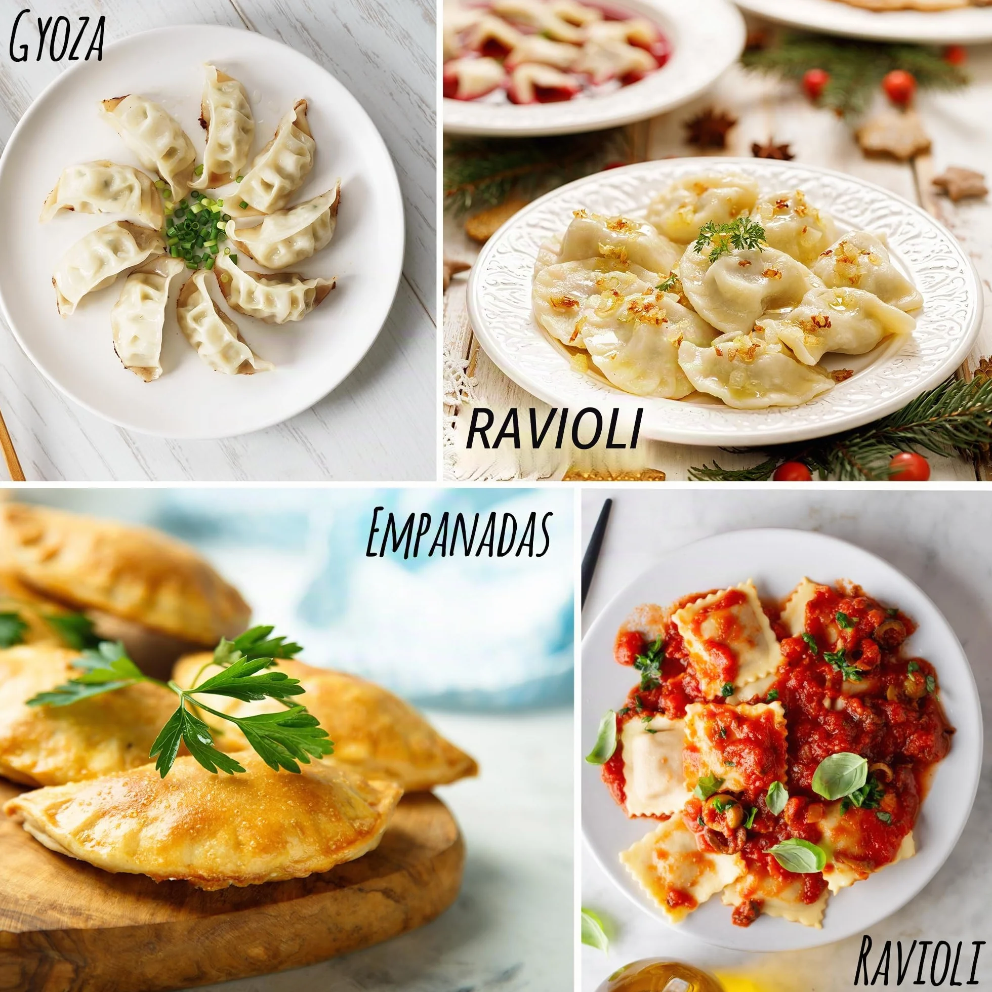 Plantvibes Set di 4 Tagliapasta per Ravioli con Manico in Legno, Stampo e Taglierina