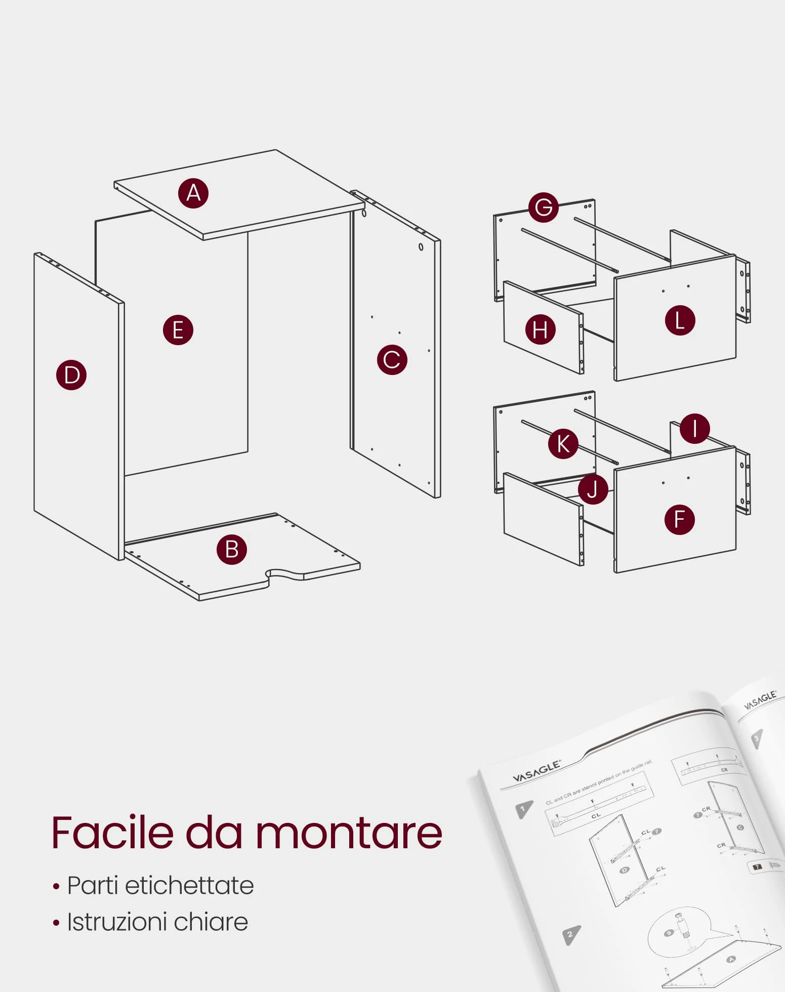 VASAGLE Cassettiera a 2 cassetti, credenza su ruote, per documenti A4, cartelle sospese, stile industriale, marrone rustico e nero OFC040B01