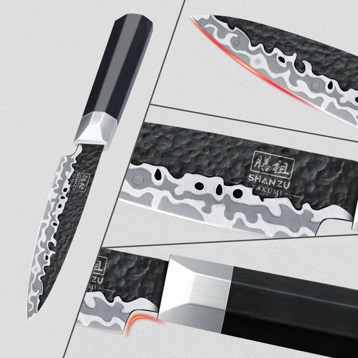 SHAN ZU Coltello da Ufficio 9,5 cm, Coltello per Frutta Professionale, Acciaio Giapponese 9Cr18MoV, Lama Forgiata a 7 Strati, Coltello da Cucina Piccolo per Sbucciare, Manico G10 Ergonomico