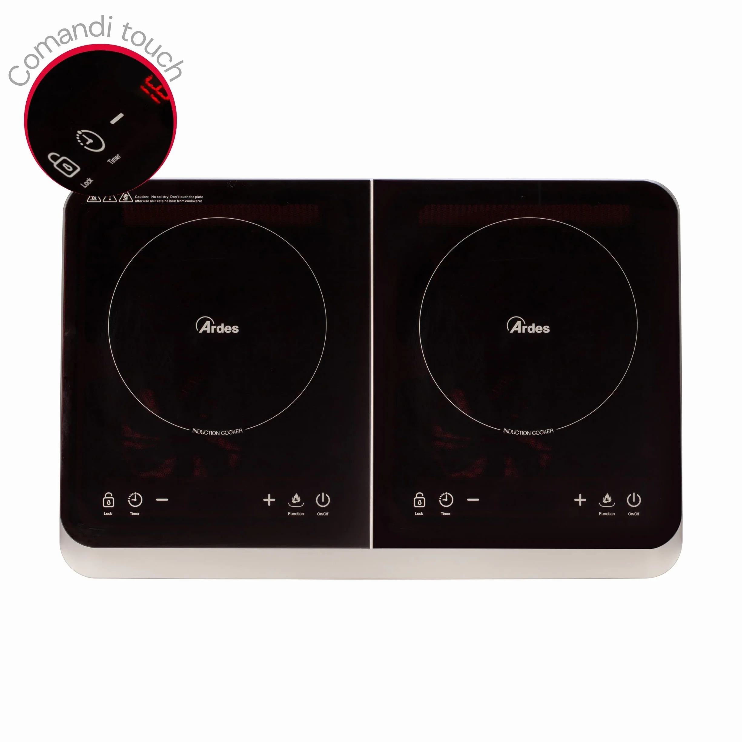 Ardes KOOKIE DUO Fornello Elettrico 2000 W 1500 W 2 Piastre a Induzione Display Digitale Temperatura Regolabile 240°C Nero
