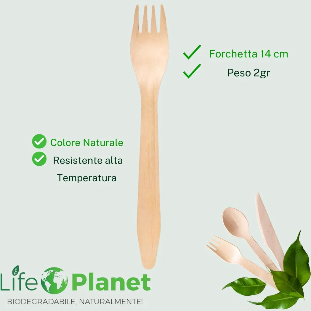 Forchette In Legno, Posate Usa e getta, Biodegradabili e Compostabili, Stoviglie Monouso 100% Naturali (500, Forchetta 14 Cm)