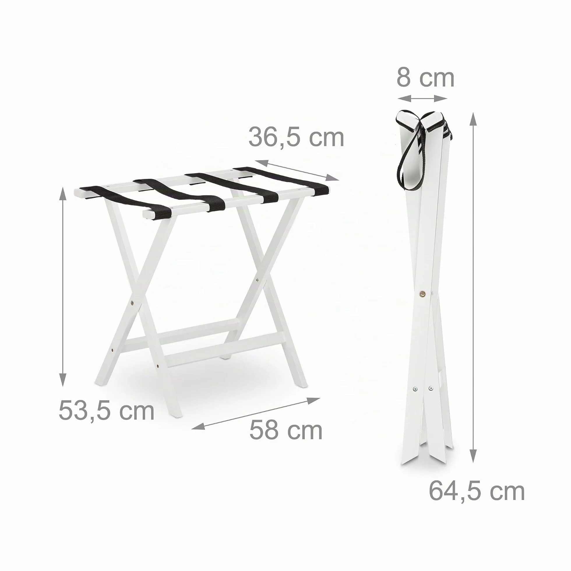 Relaxdays Portavaligia Pieghevole in Bambù, Supporto Reggivaligia HLP 53,5x58x36,5 cm Bianco