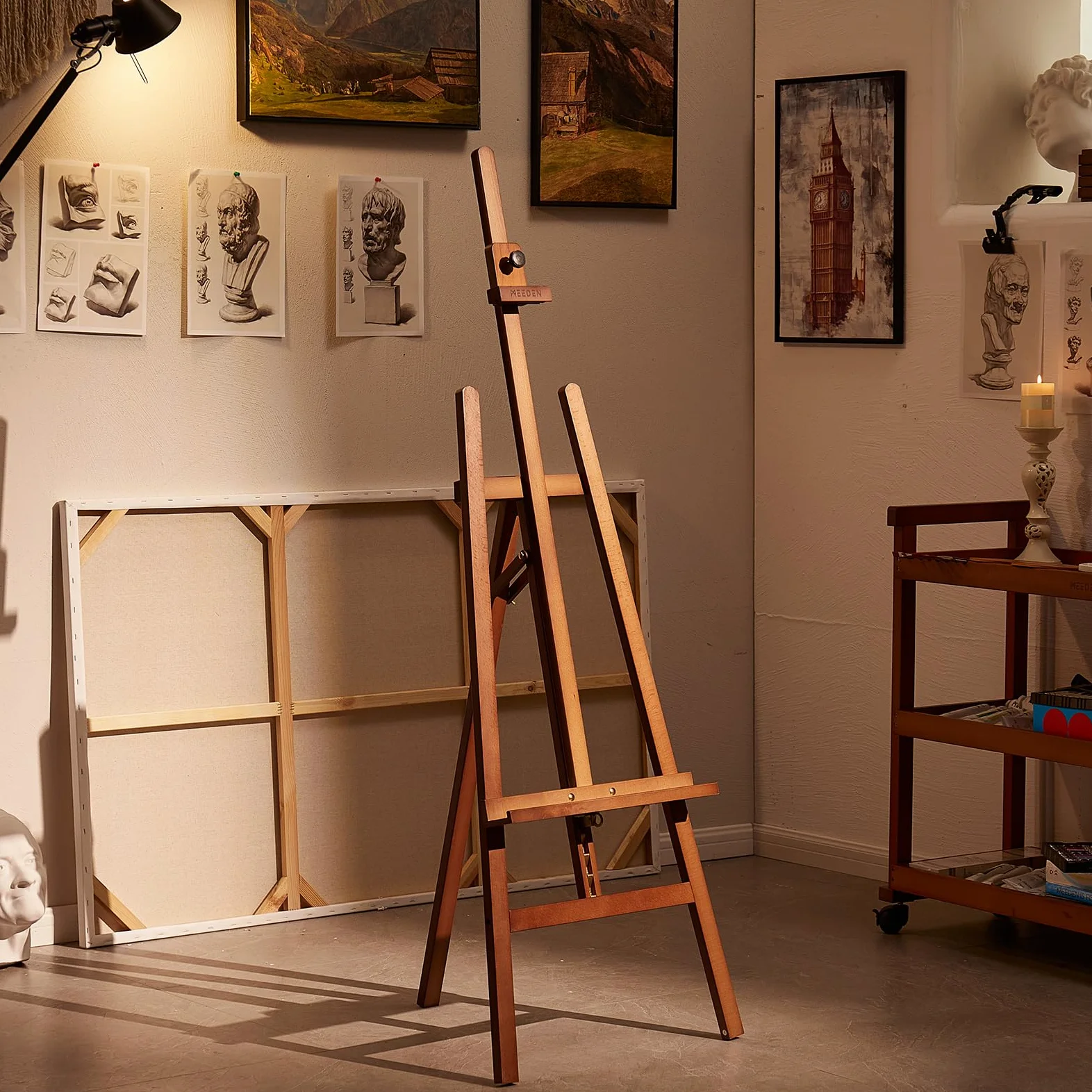MEEDEN Cavalletto da Pittura in Legno Per Arte: Cavalletto da Esposizione in Legno Massiccio di Faggio Supporta Tele Fino a 110 cm - Cavalletto Regolabile da 145-193 cm - Noce