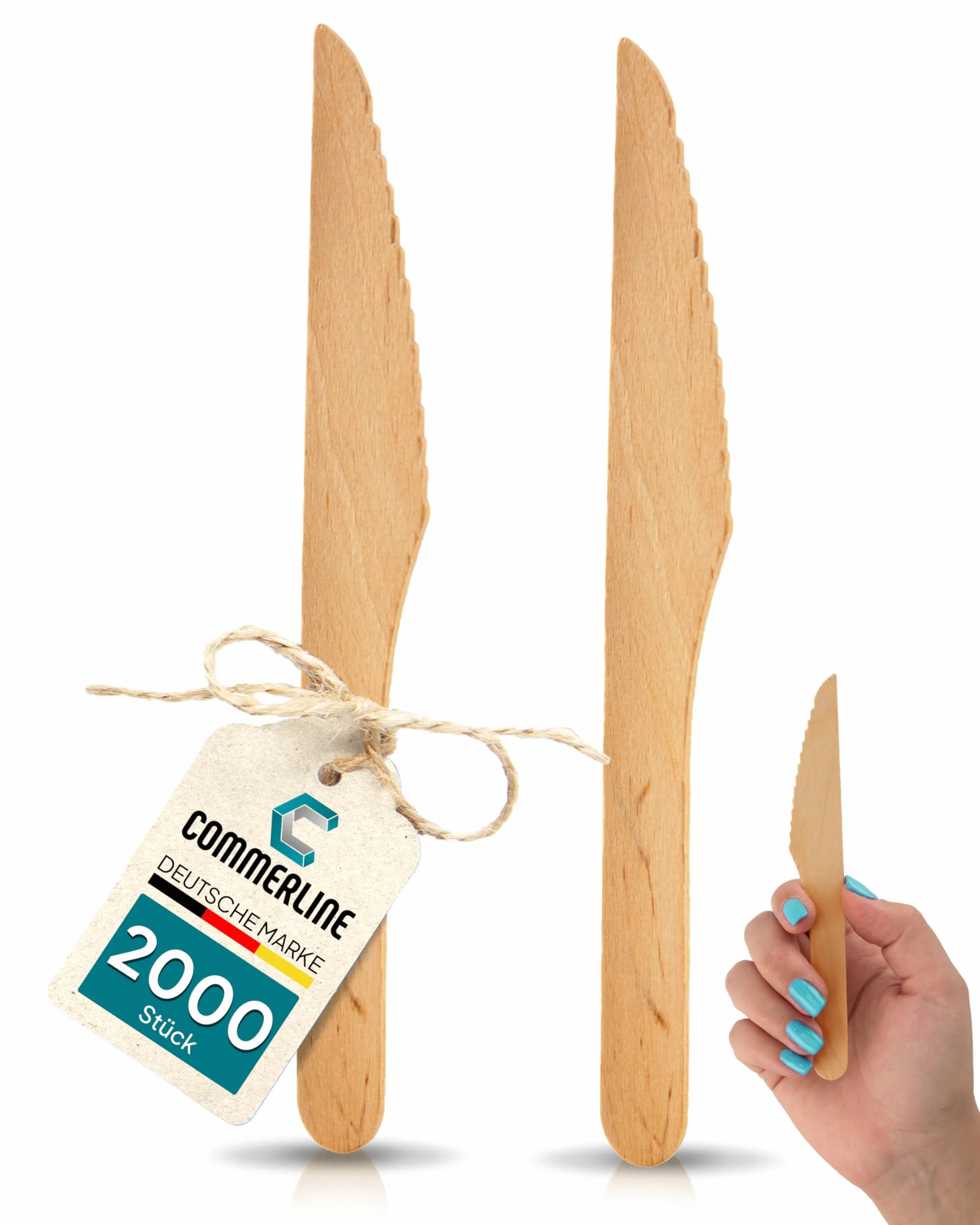 Commerline Set di Coltelli in Legno Monouso 100/200/2000 Pezzi Stoviglie Ecologiche Usa e Getta