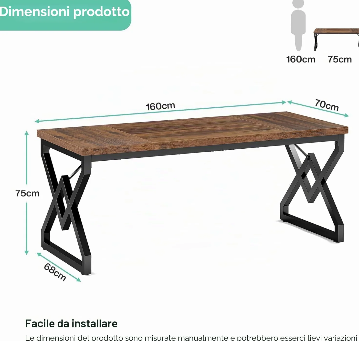 Lailang 160cm Scrivania, Scrittoio Vintage, Tavolo Ufficio Riunioni, Scrivania In Legno, Mobili Ufficio Moderni, 160 x 18 x 18 cm, Vintage Brown