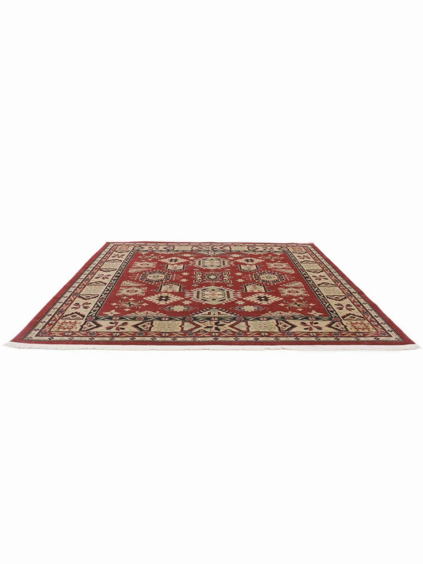 RugVista Shirvan Kazak, Tappeto, Orientali, 200 x cm, Quadrata, Pelo medio, Soggiorno, Sala da pranzo, Camera letto, Lavabile solo a secco, oeko_tex_100, Rosso/Beige