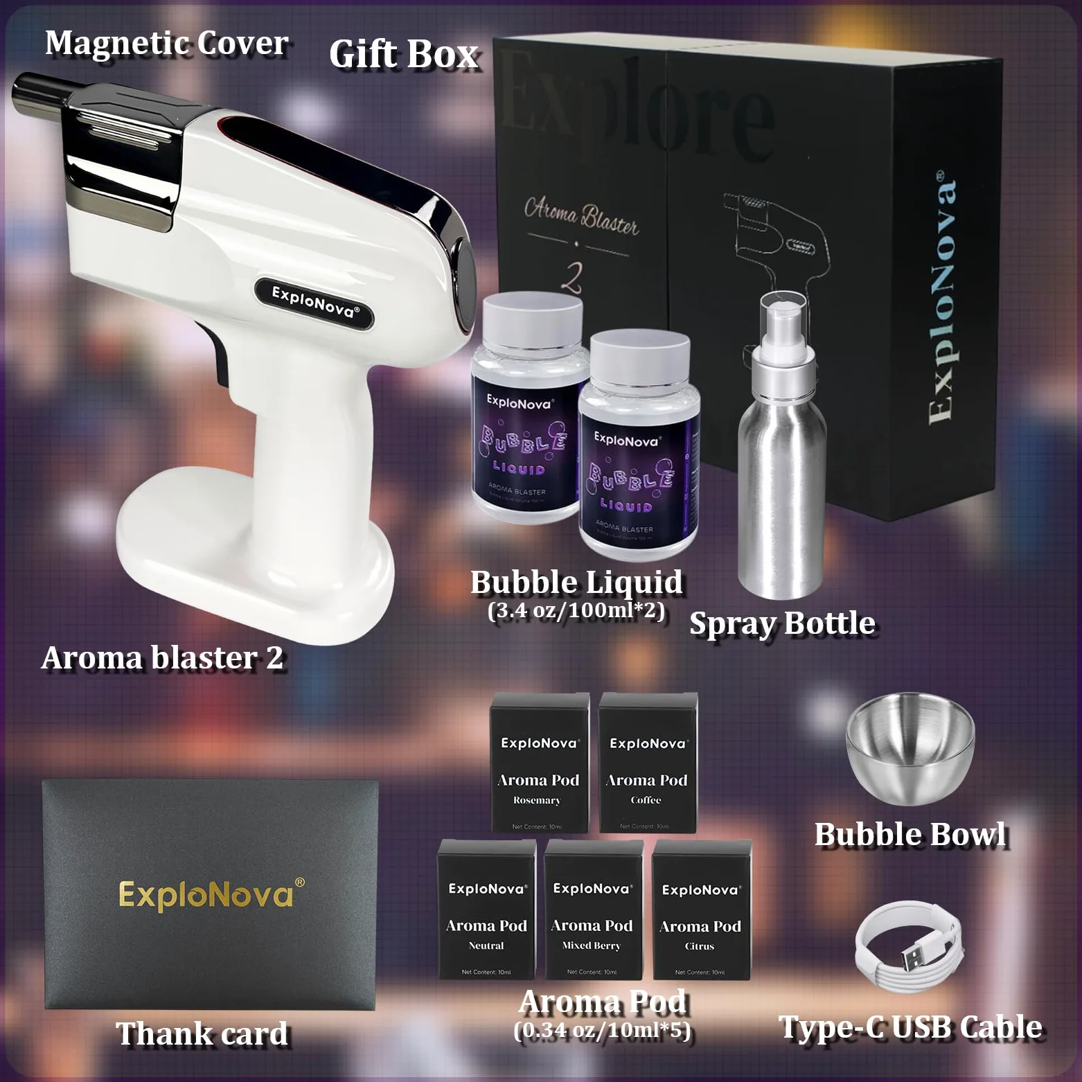 Aroma Blaster 2 Kit con 5 Pods Aroma Bolla commestibile Cocktail Bubble Smoke Gun, Whiskey Smoker Kit, perfetto per bar, feste e casa, ottimo regalo per padre e marito - Bianco